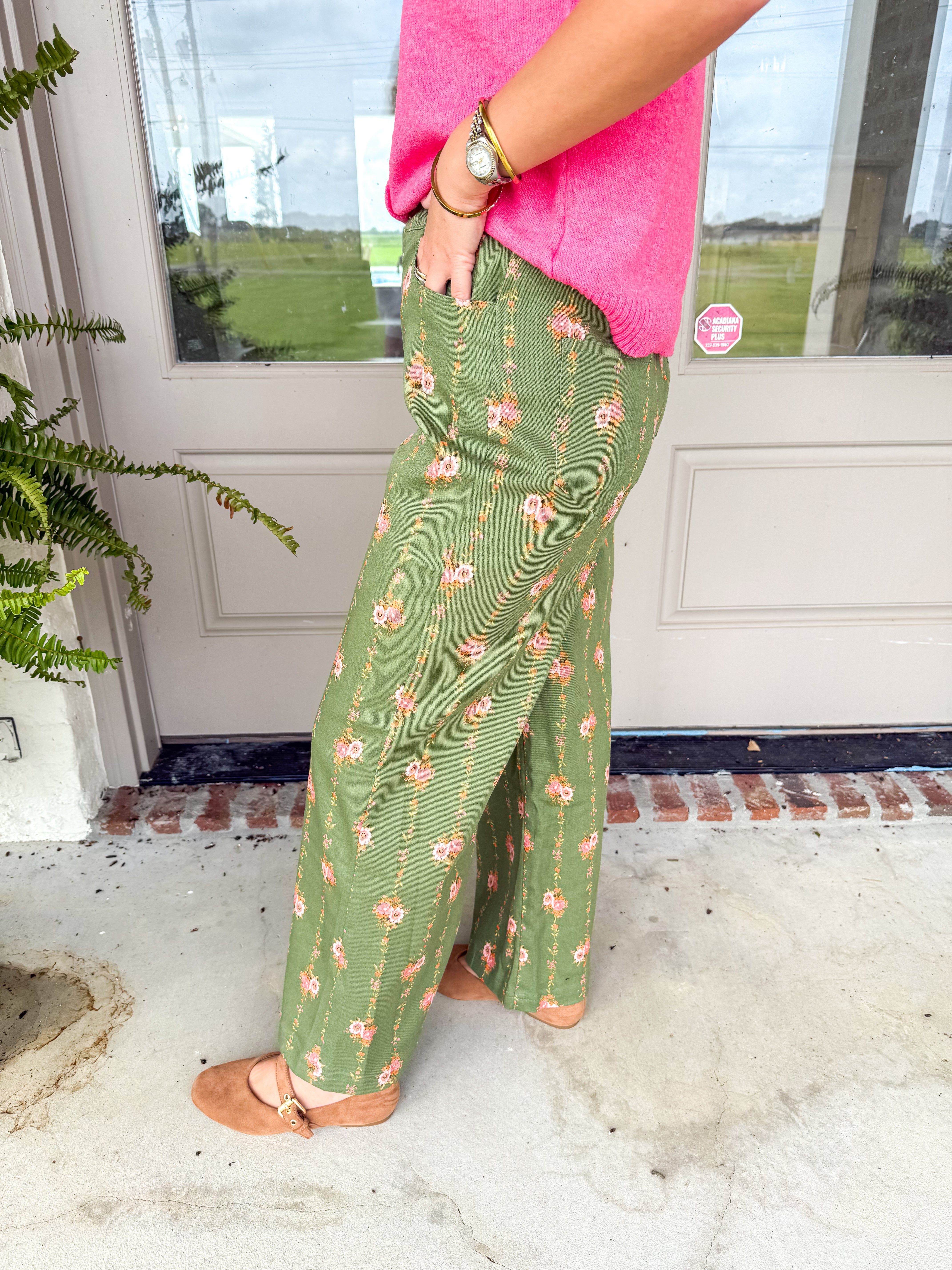 Meadowbrook Floral Wide Leg Pants Olive
