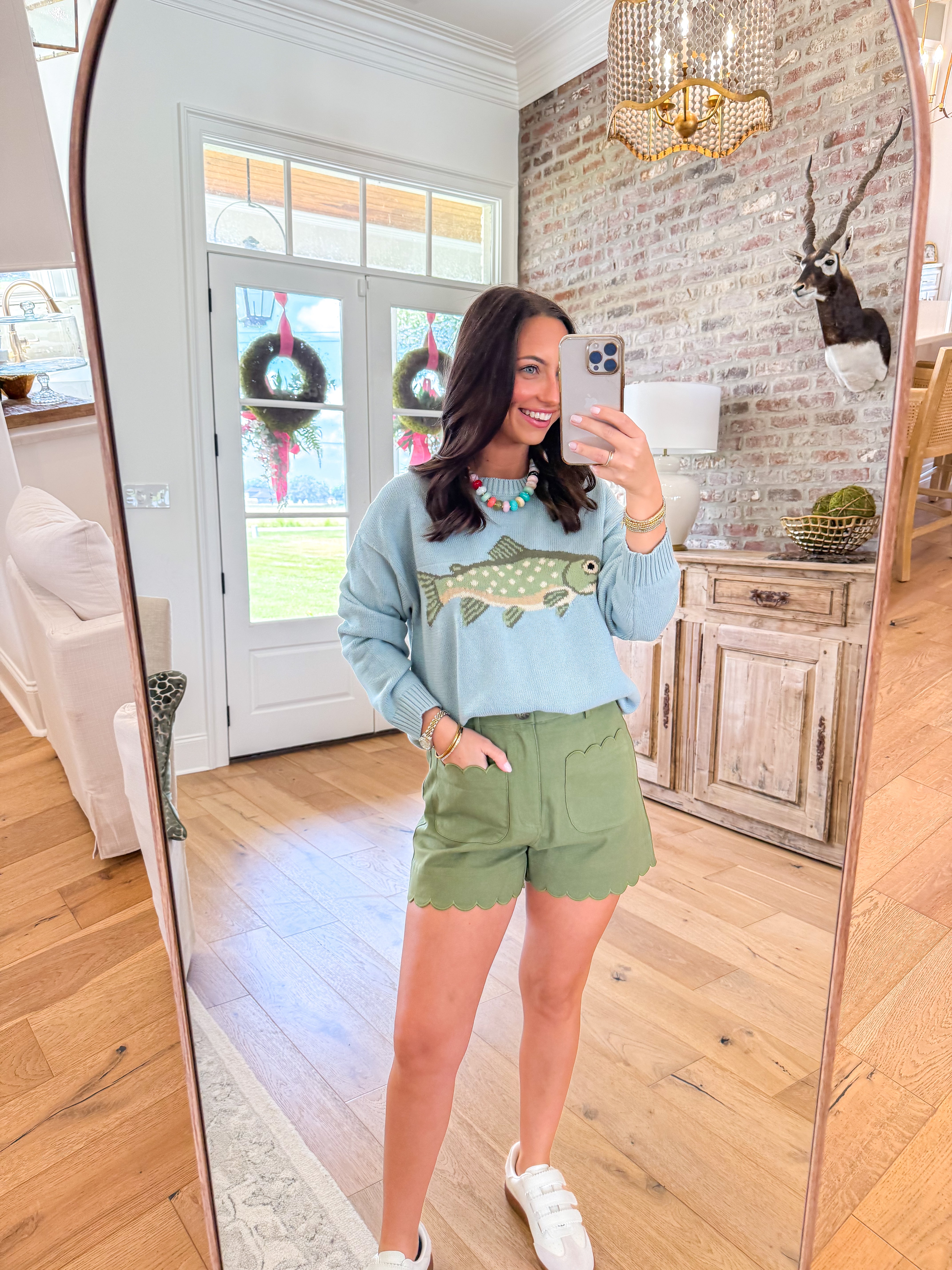 Gone Fishin' Trout Knit Sweater Sage