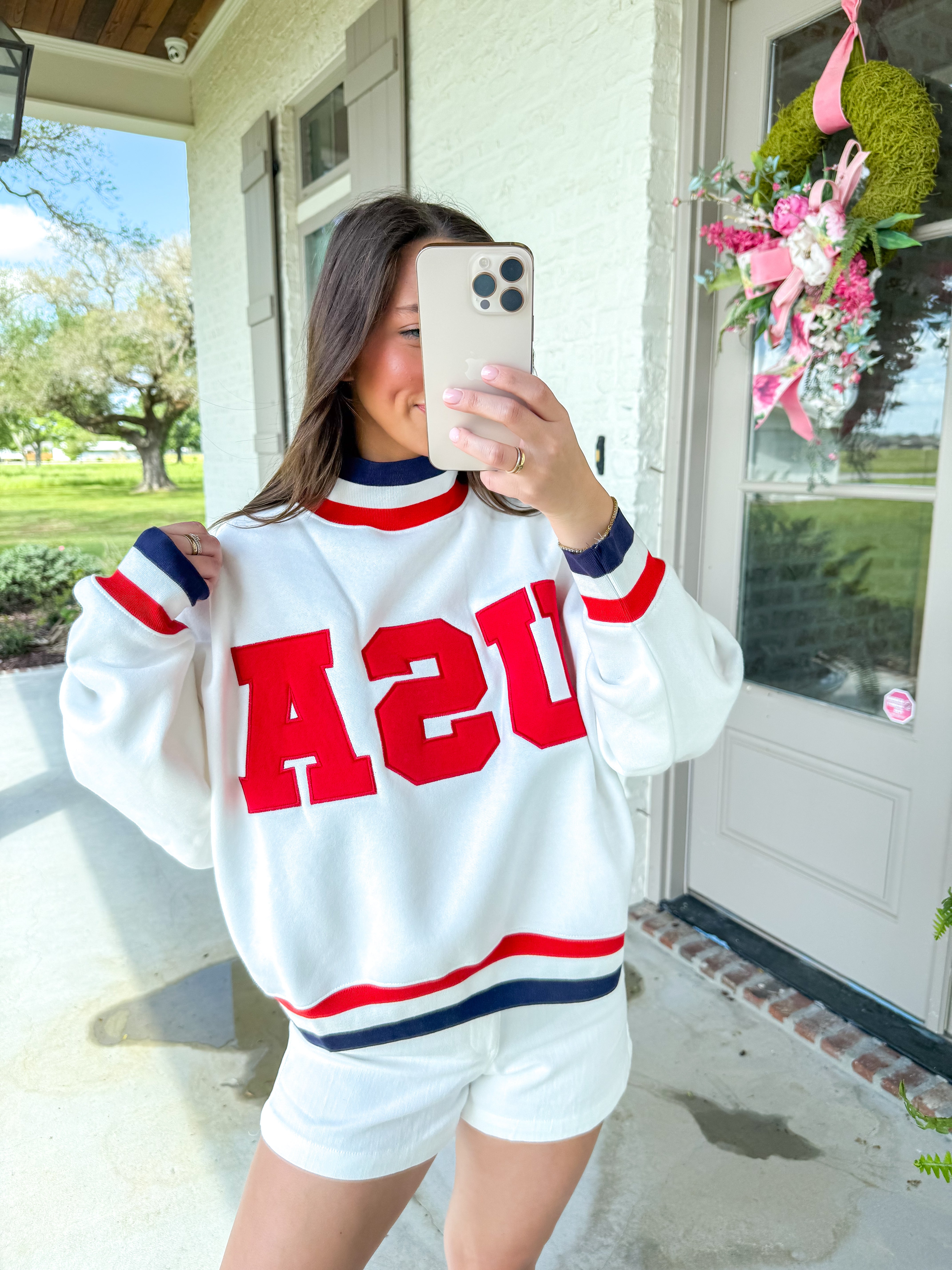 USA Contrast Trim White Sweatshirt