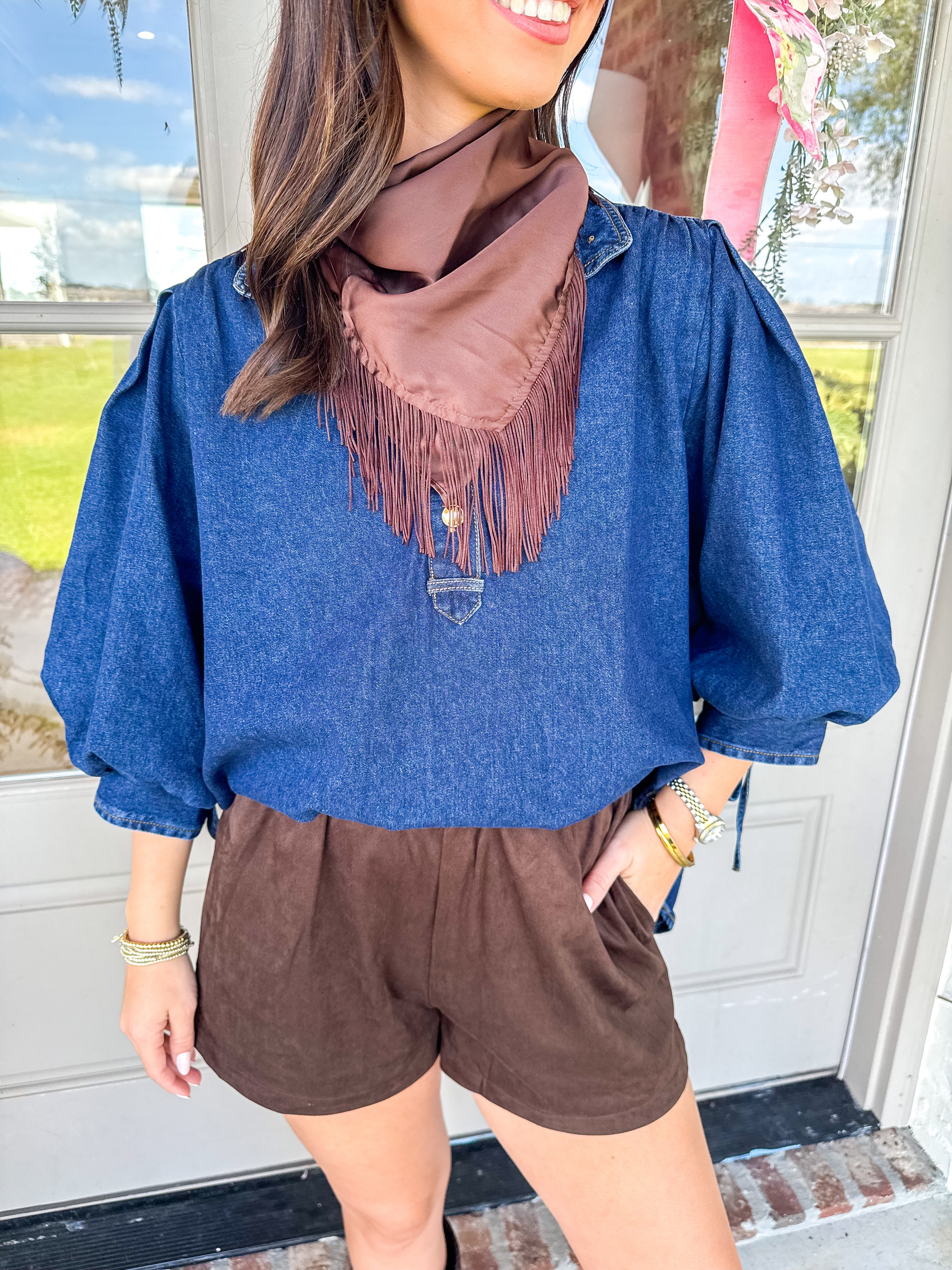 The Blue Belle Denim Puff-Sleeve Top