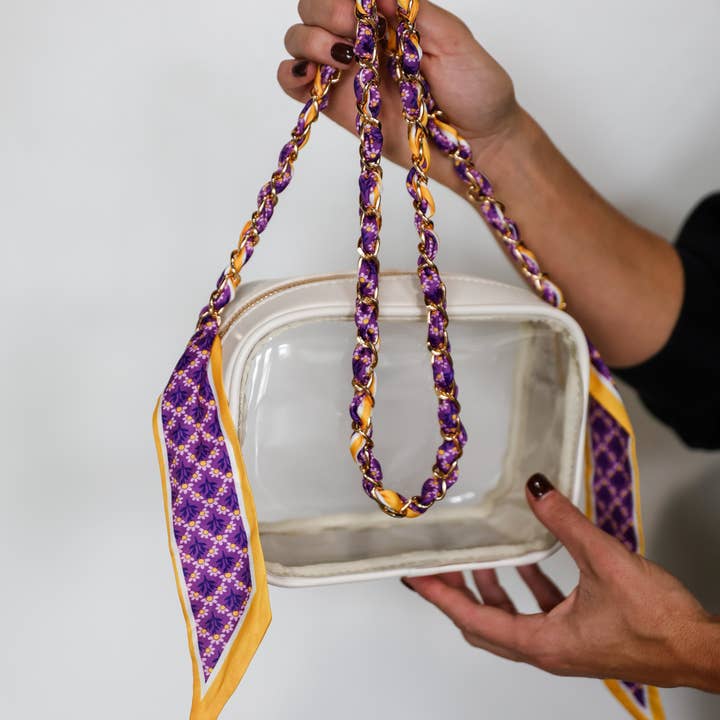 Woven Scarf Chain Purse/Phone Strap - Purple & Yellow (PREORDER 08/0)