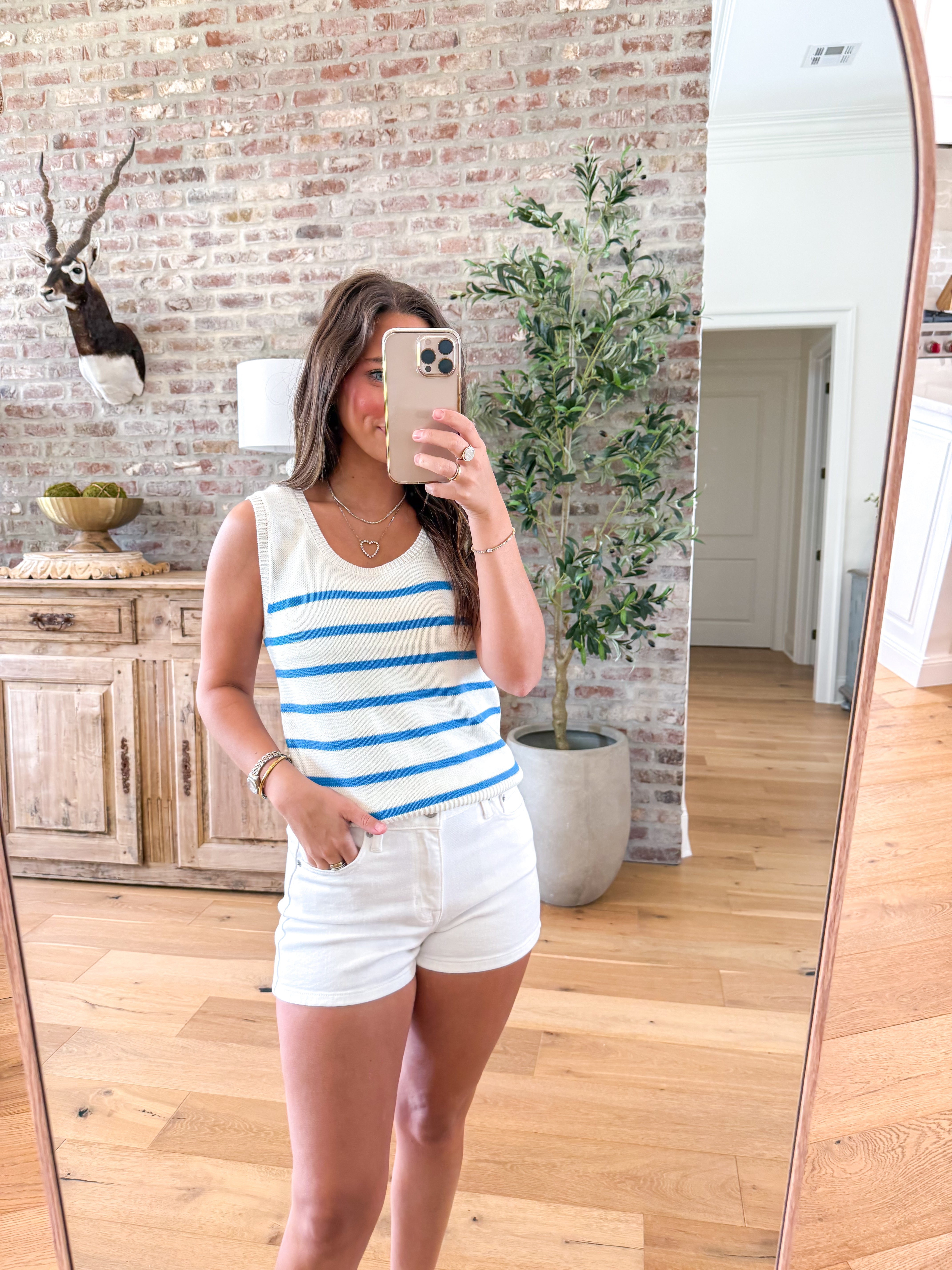 Coastline Striped Knit Tank Blue