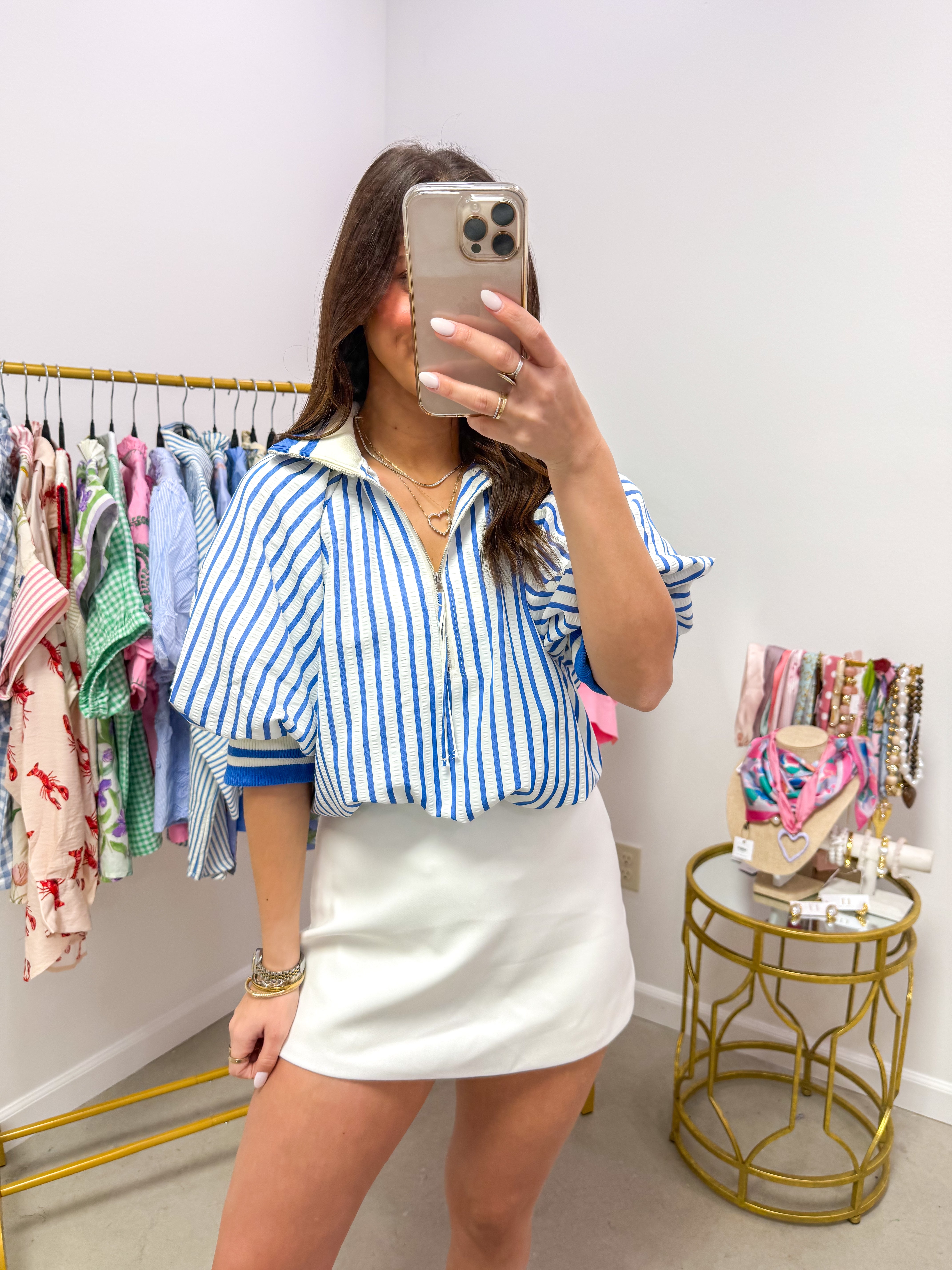 Cozy Stripe Blue Quarter-Zip Top