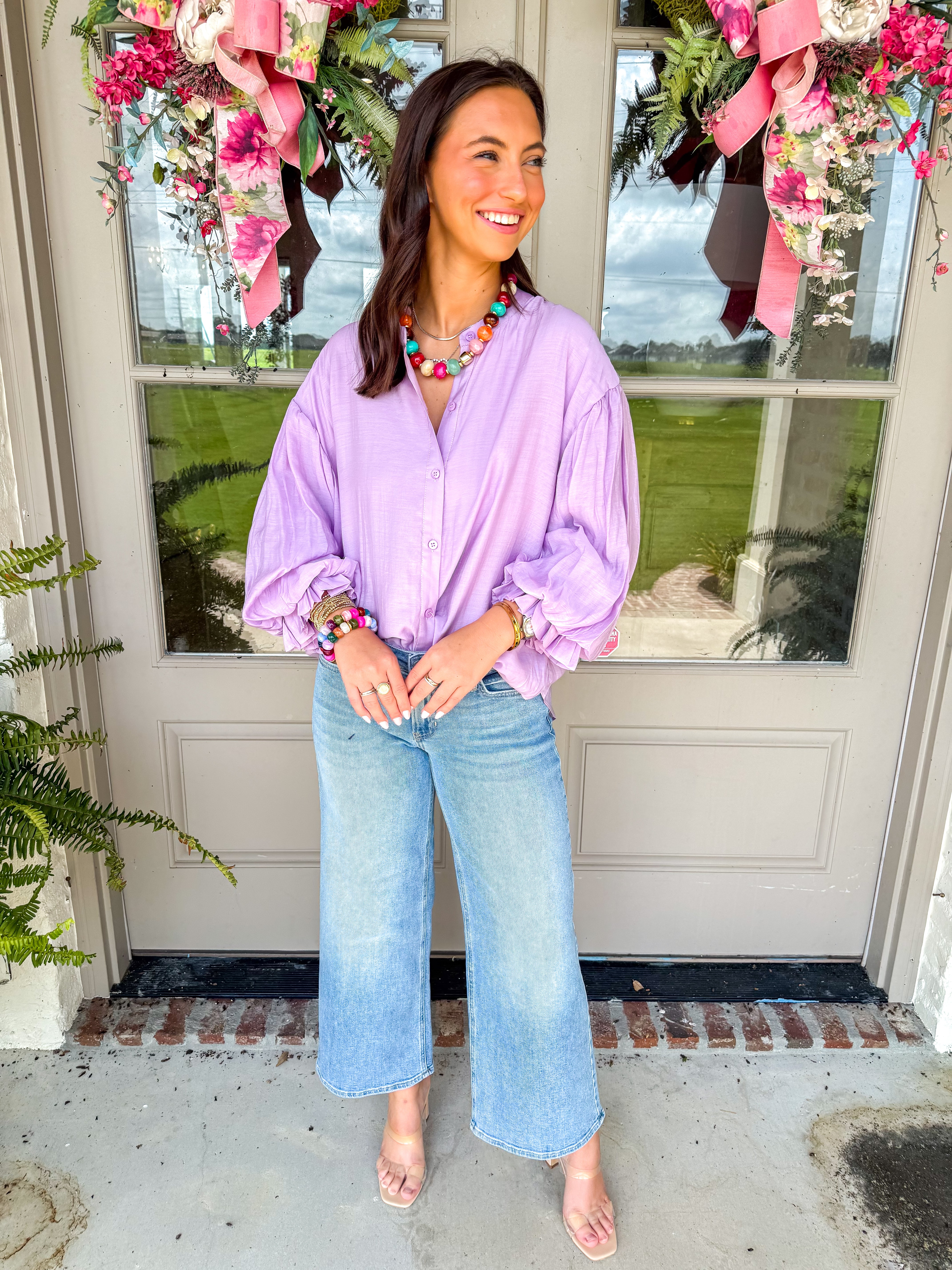 Lavender Puff Sleeve Button-Down