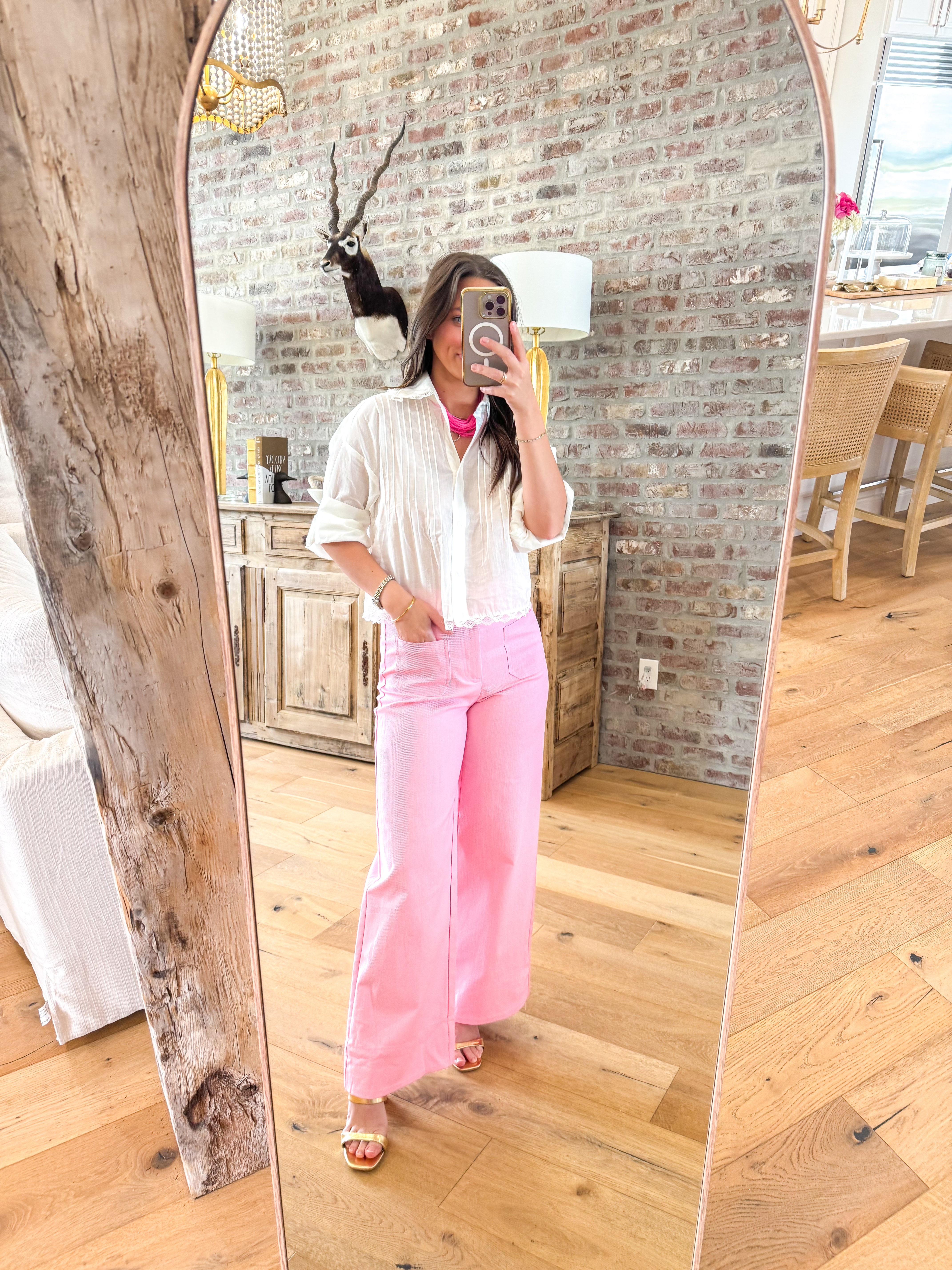 Pocket Parade Pink Wide Leg Jeans
