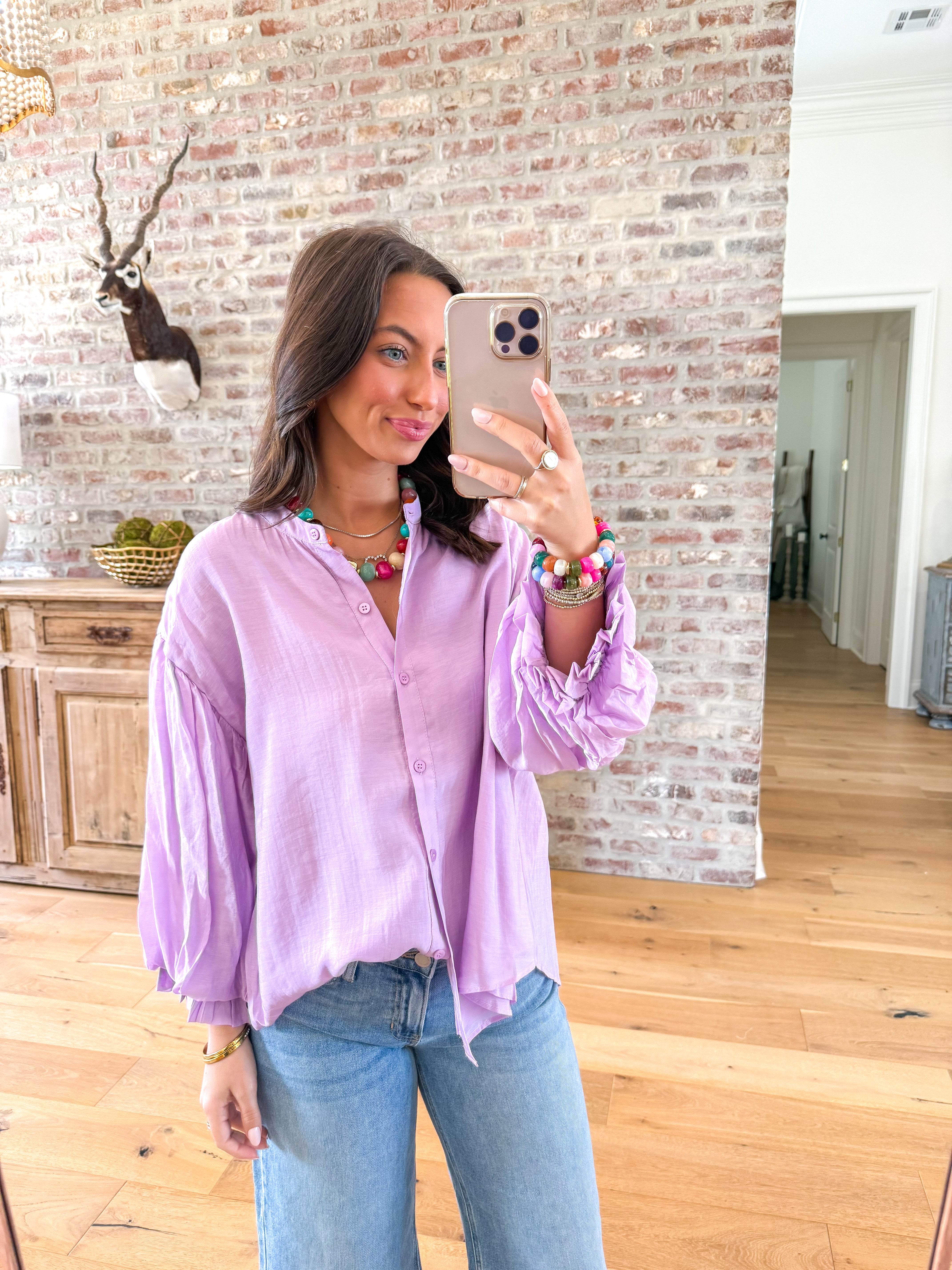 Lavender Puff Sleeve Button-Down