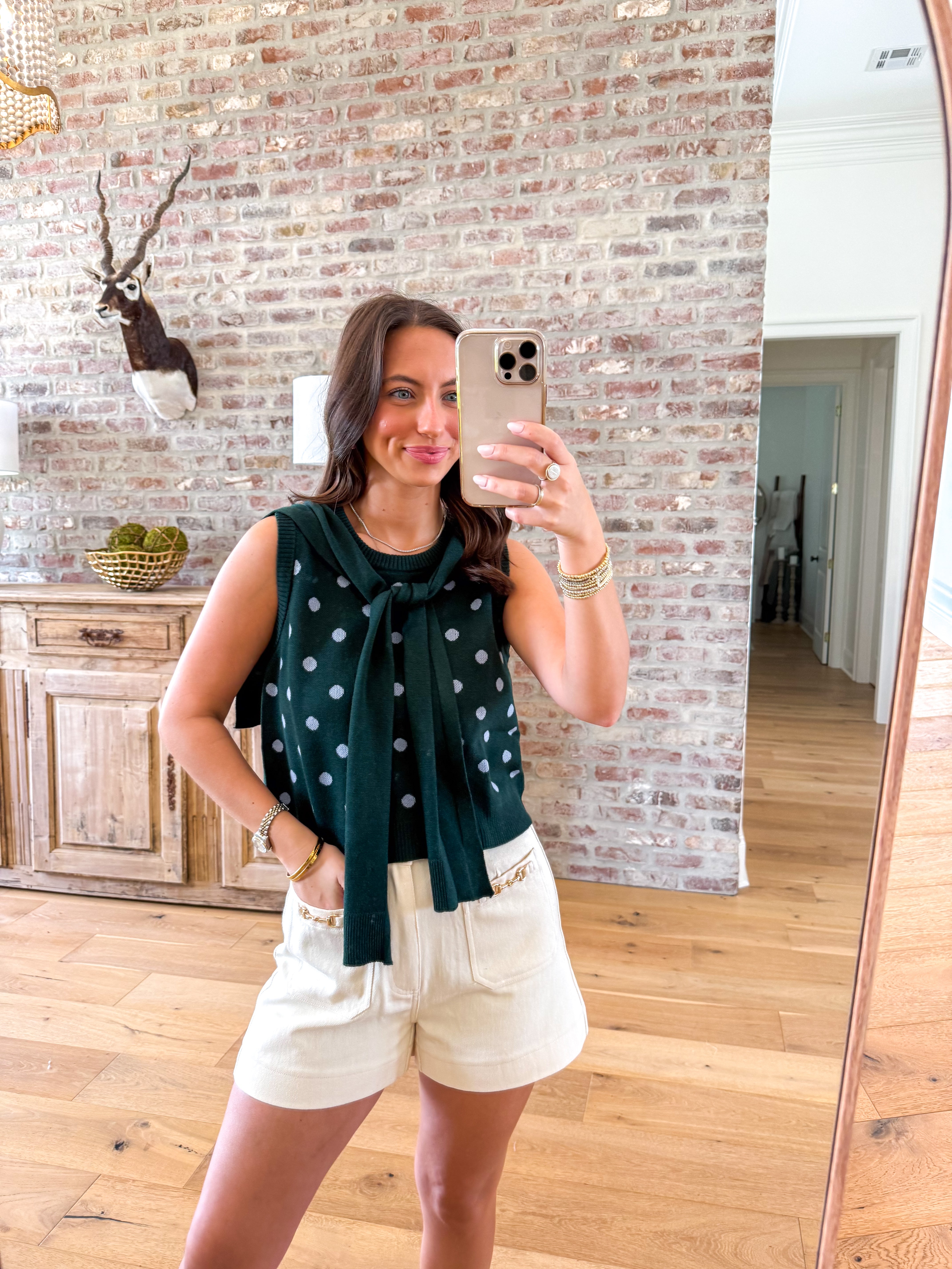 Darling Dot Sweater Knit Top Hunter Green