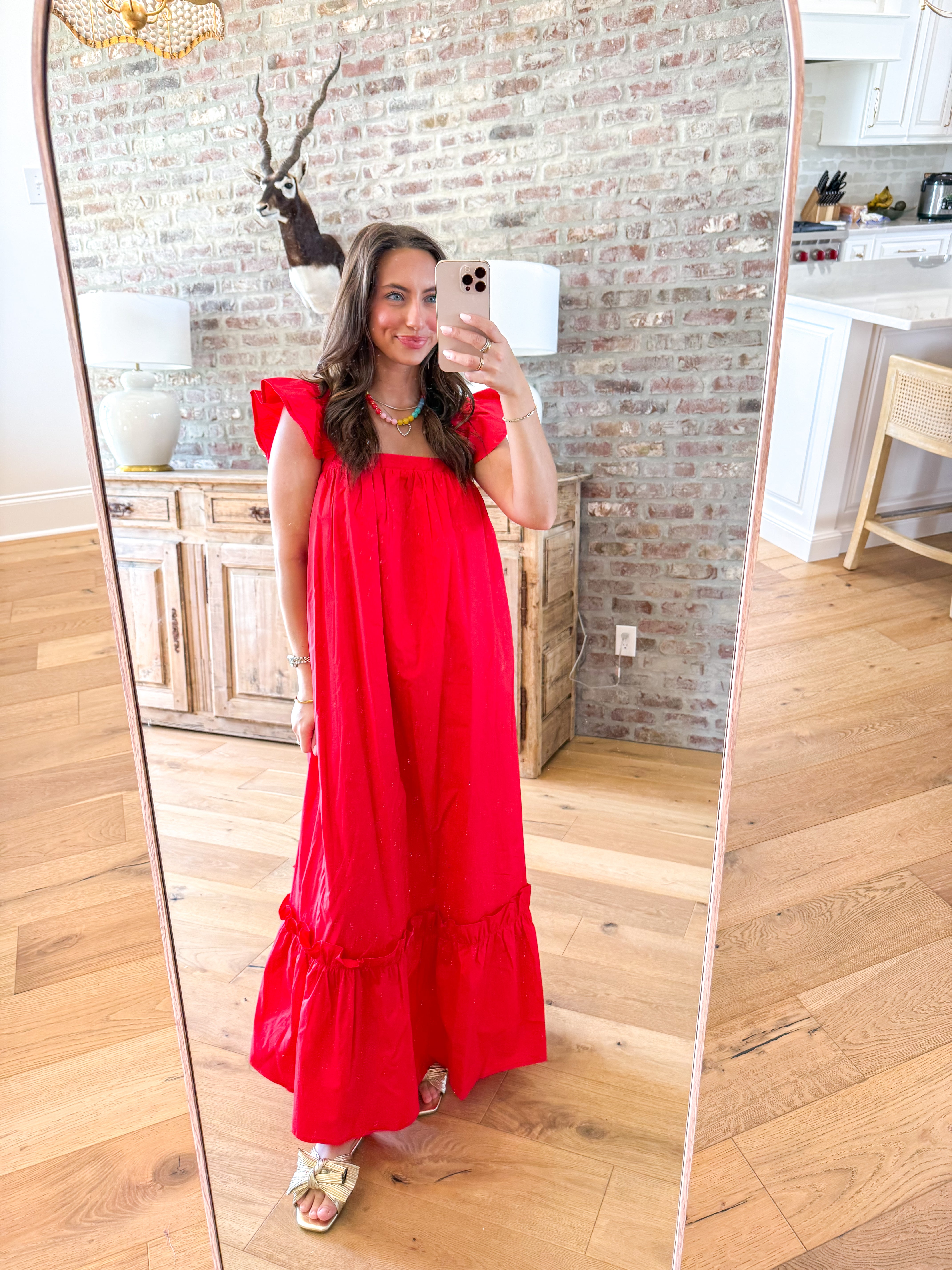 Cherry Red Flutter Sleeve Midi Dress