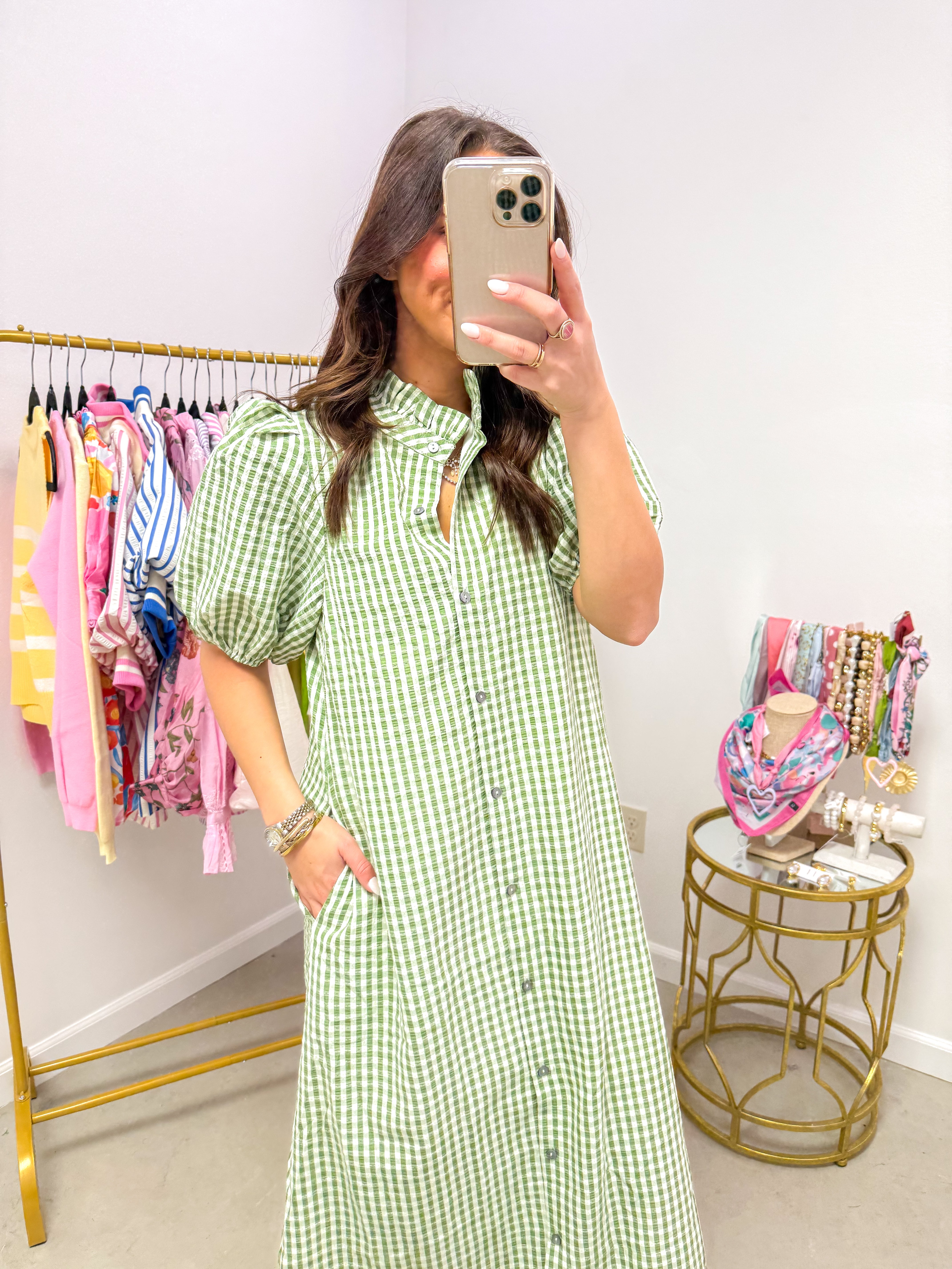 Sydney Green Gingham Midi