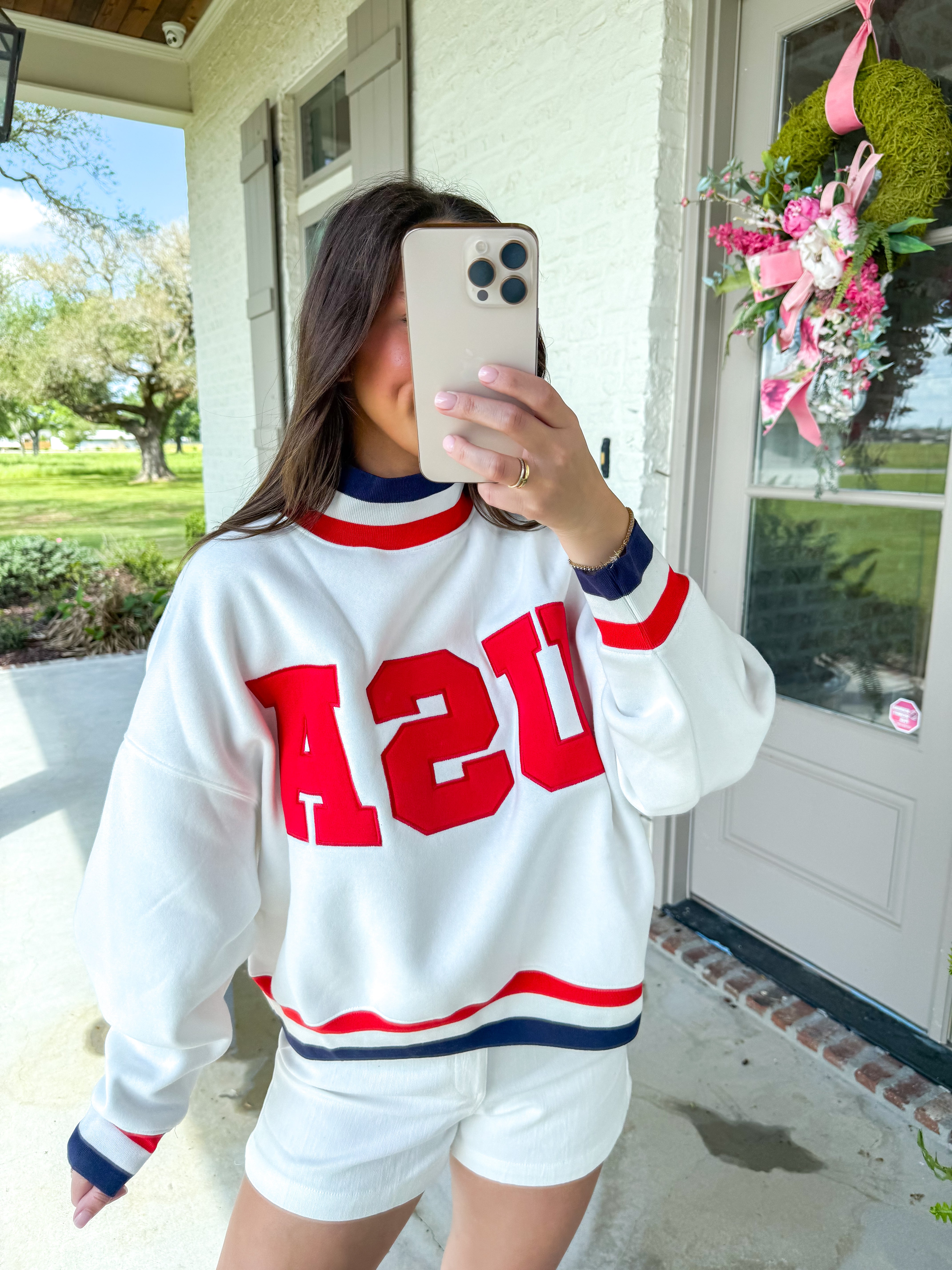 USA Contrast Trim White Sweatshirt