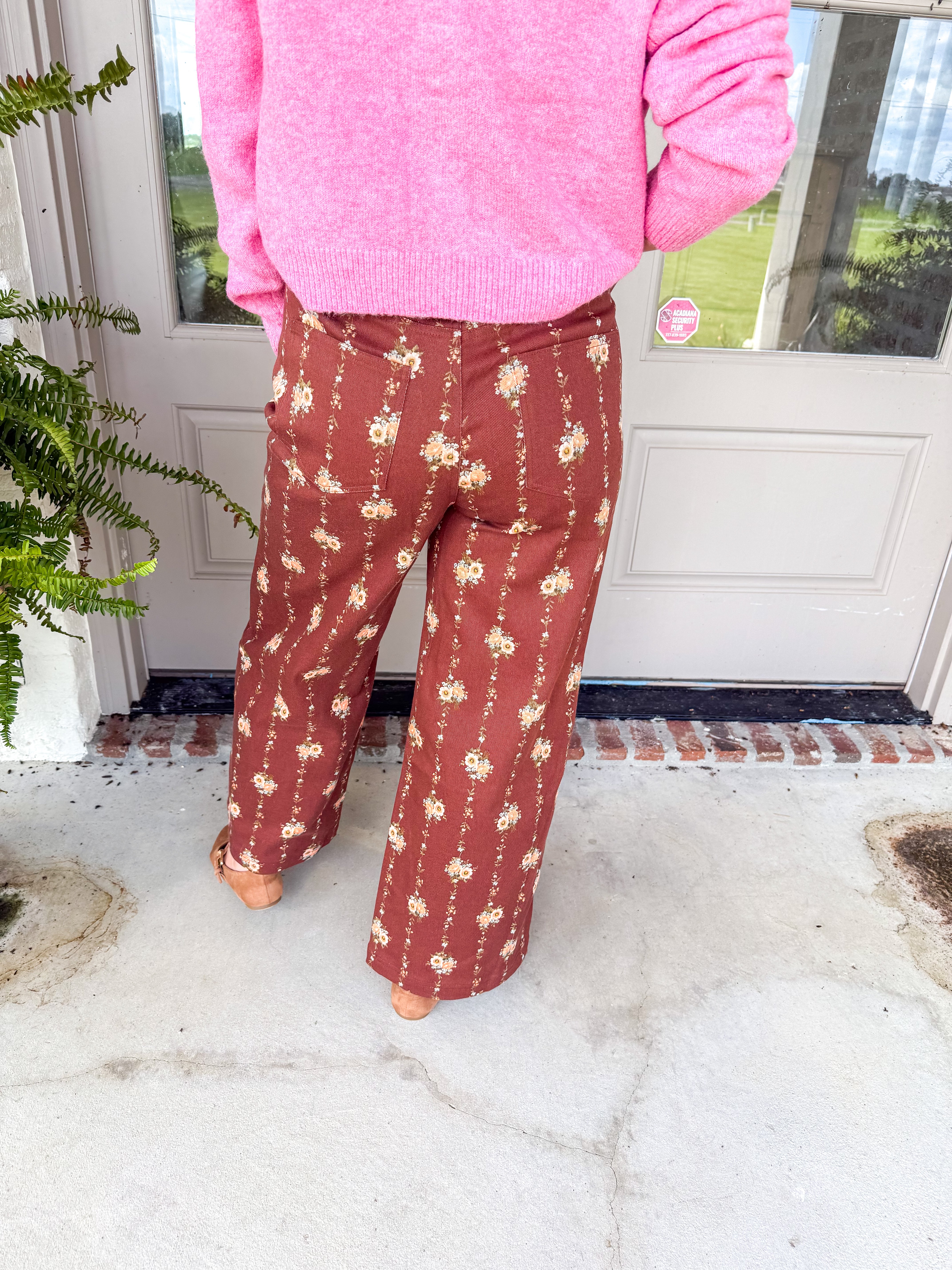 Meadowbrook Floral Wide Leg Pants Brown