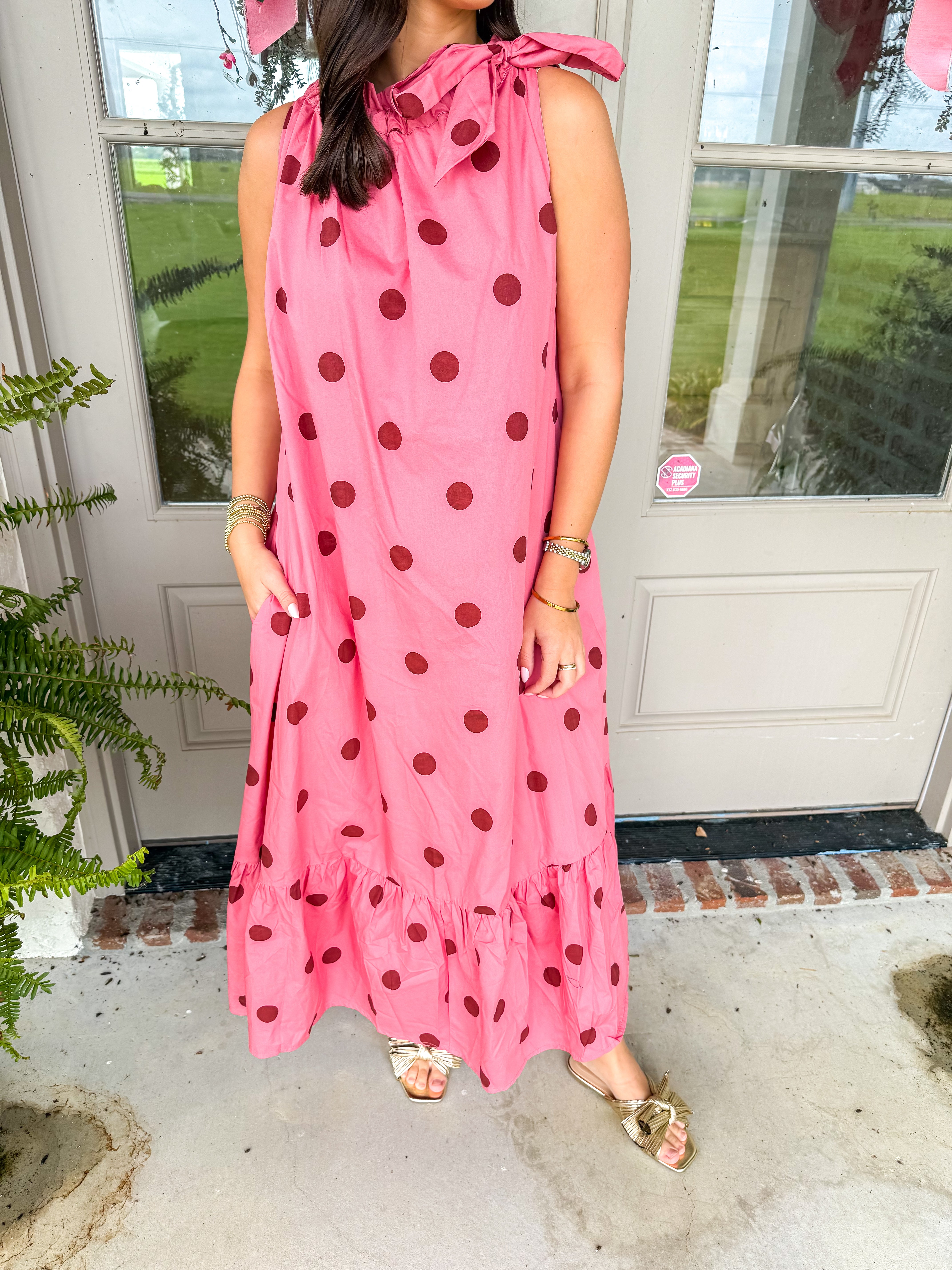 Coral Kisses Polka Dot Midi Dress