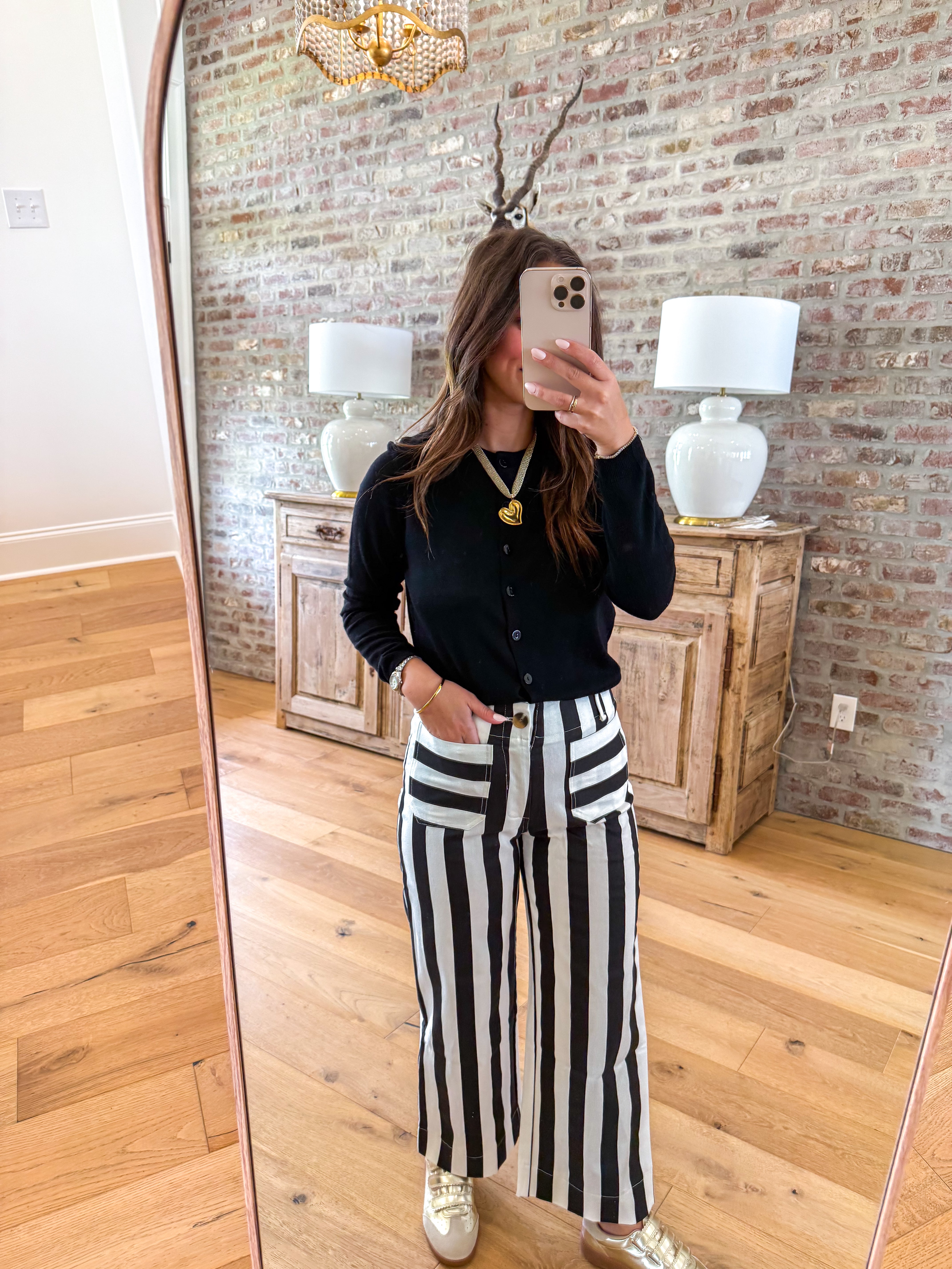 Colette Cropped Wide-Leg Black Stripe Pants