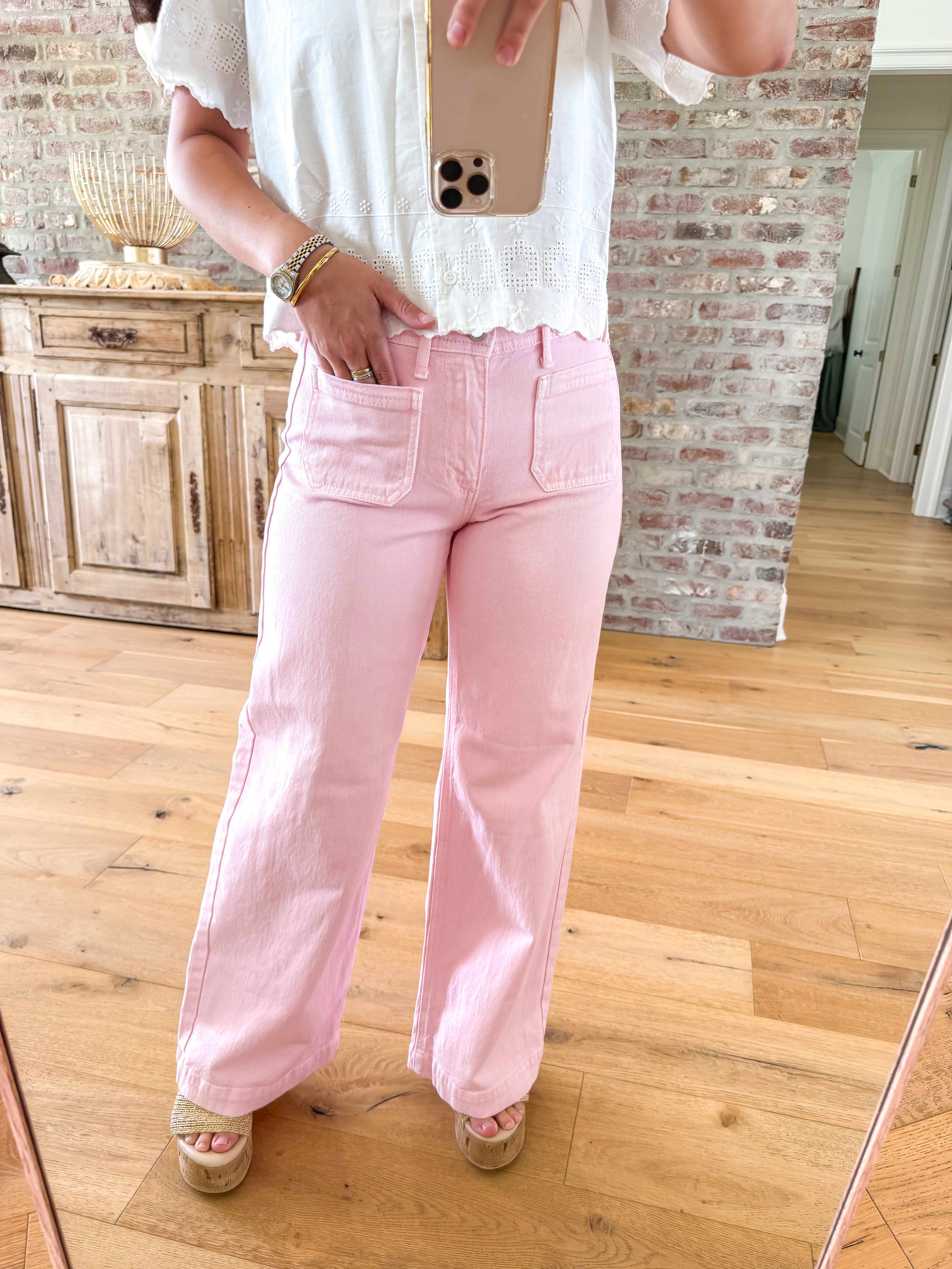 Washed Pink Micro Patch Pocket Wide Leg