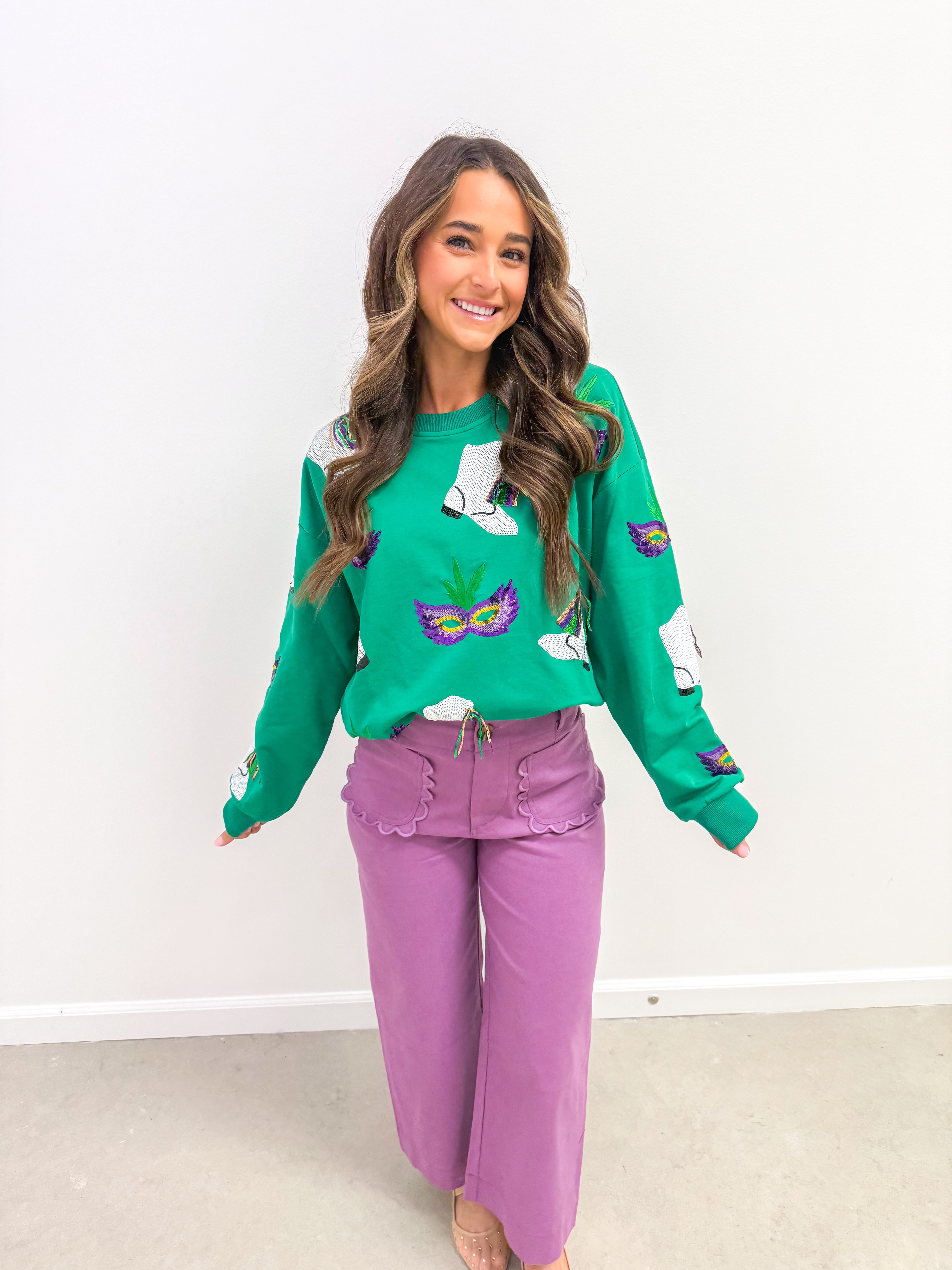 Mardi Gras Sequin Boot Sweatshirt
