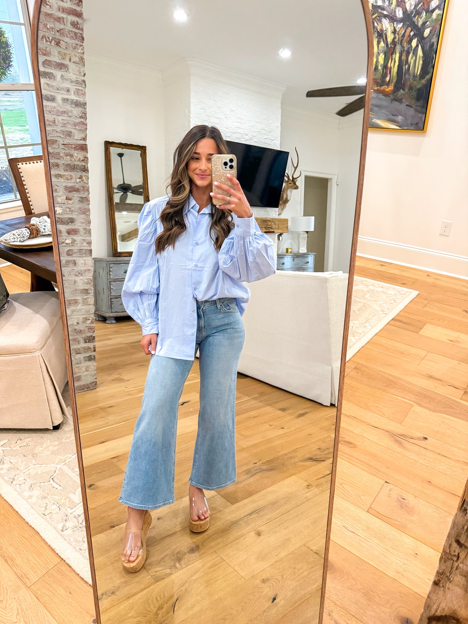 Arely Blue Puff Sleeve Shirt