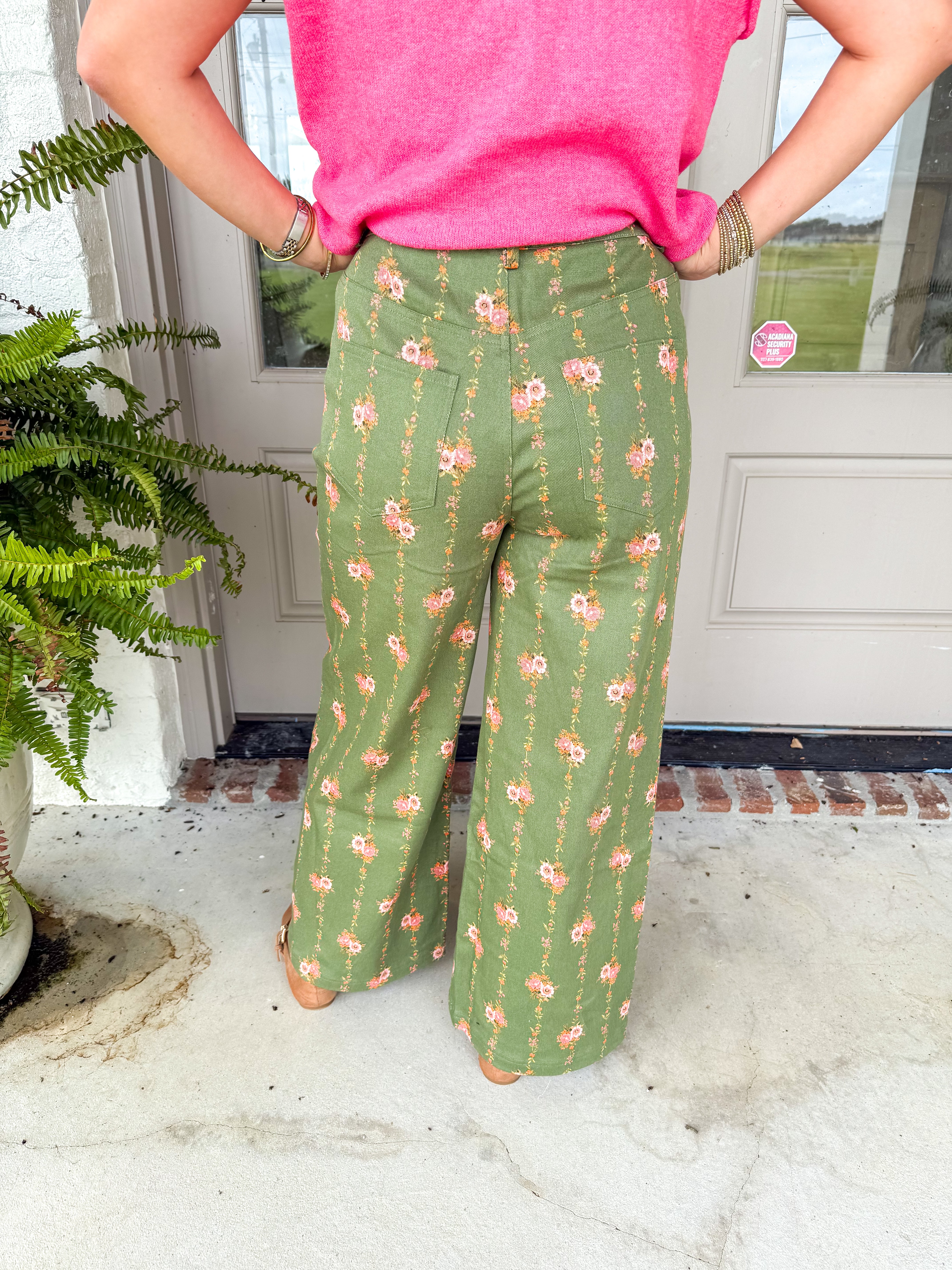 Meadowbrook Floral Wide Leg Pants Olive