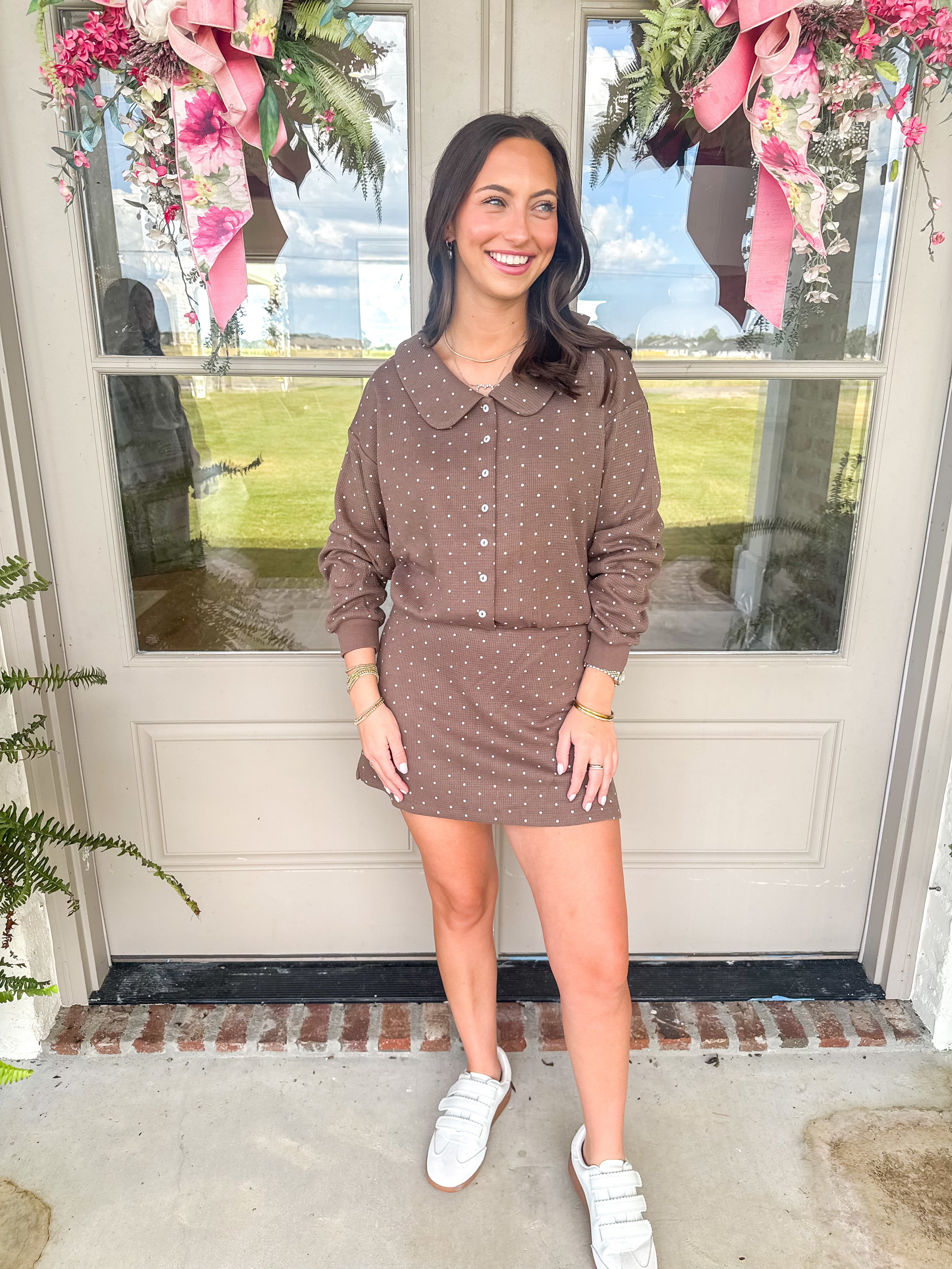 Polka Dot Linen-Blend Cardigan Set