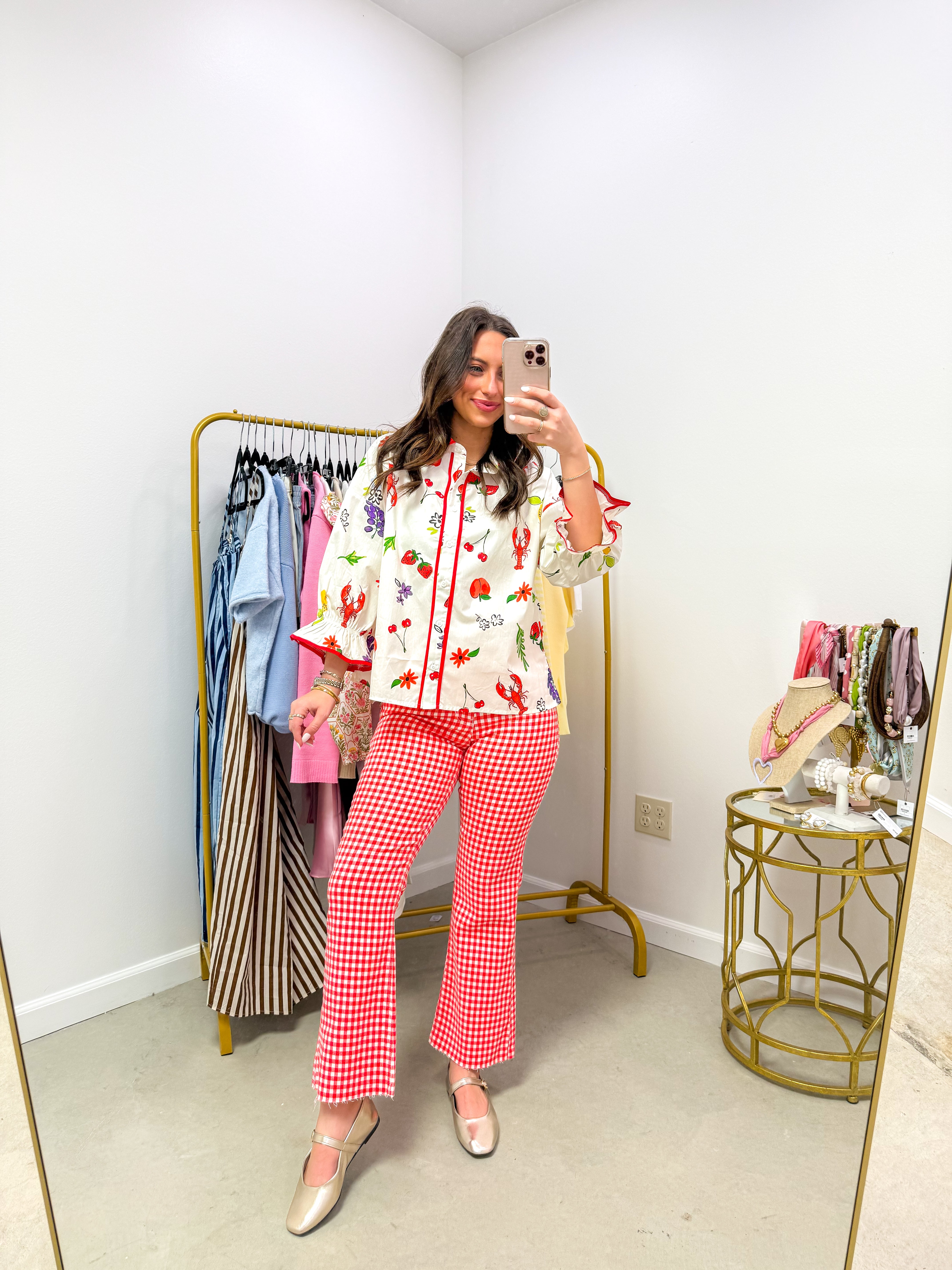 Red Gingham HR Cropped Flare