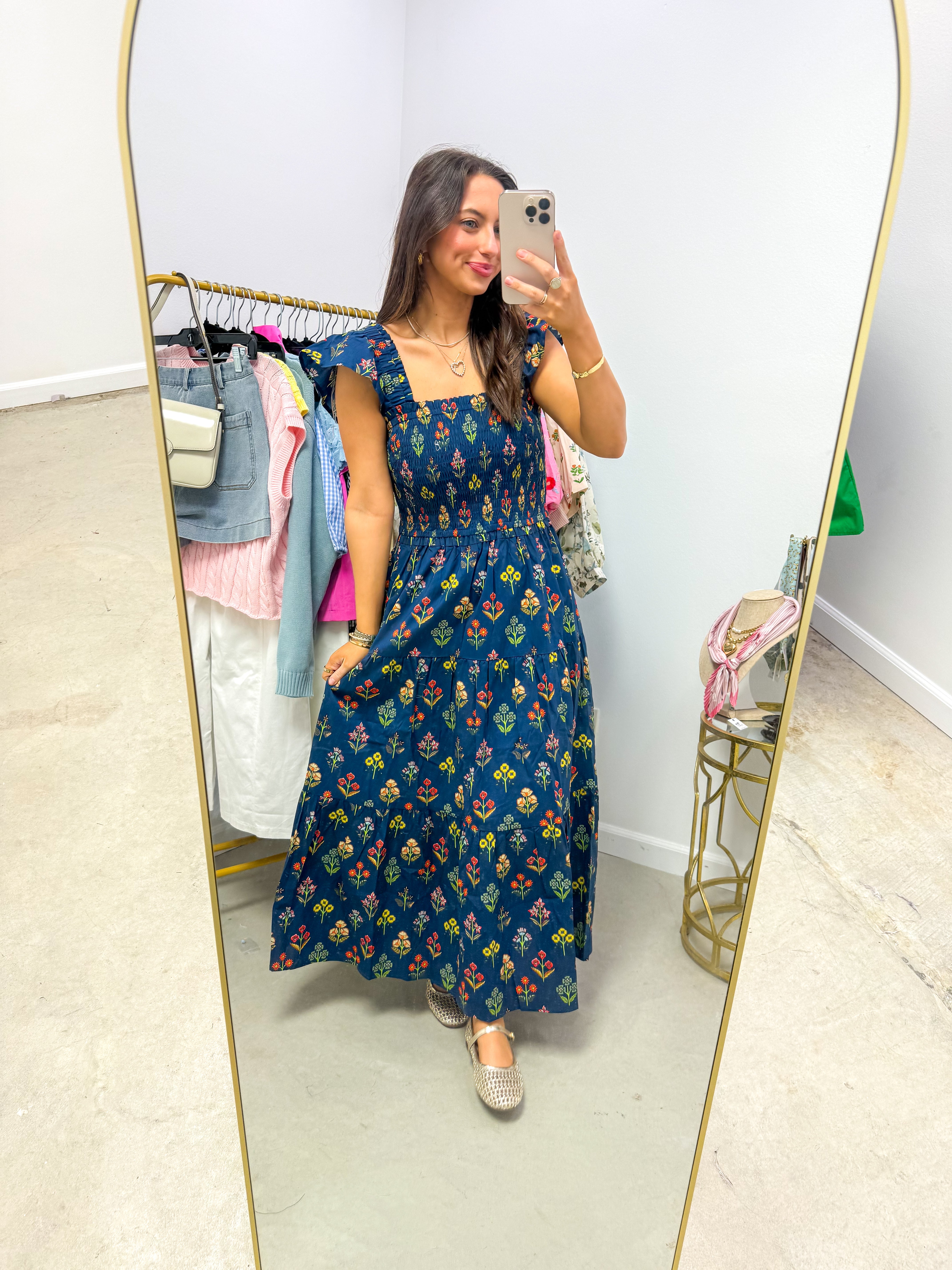 Fresh Picked Navy Smocked Floral Midi