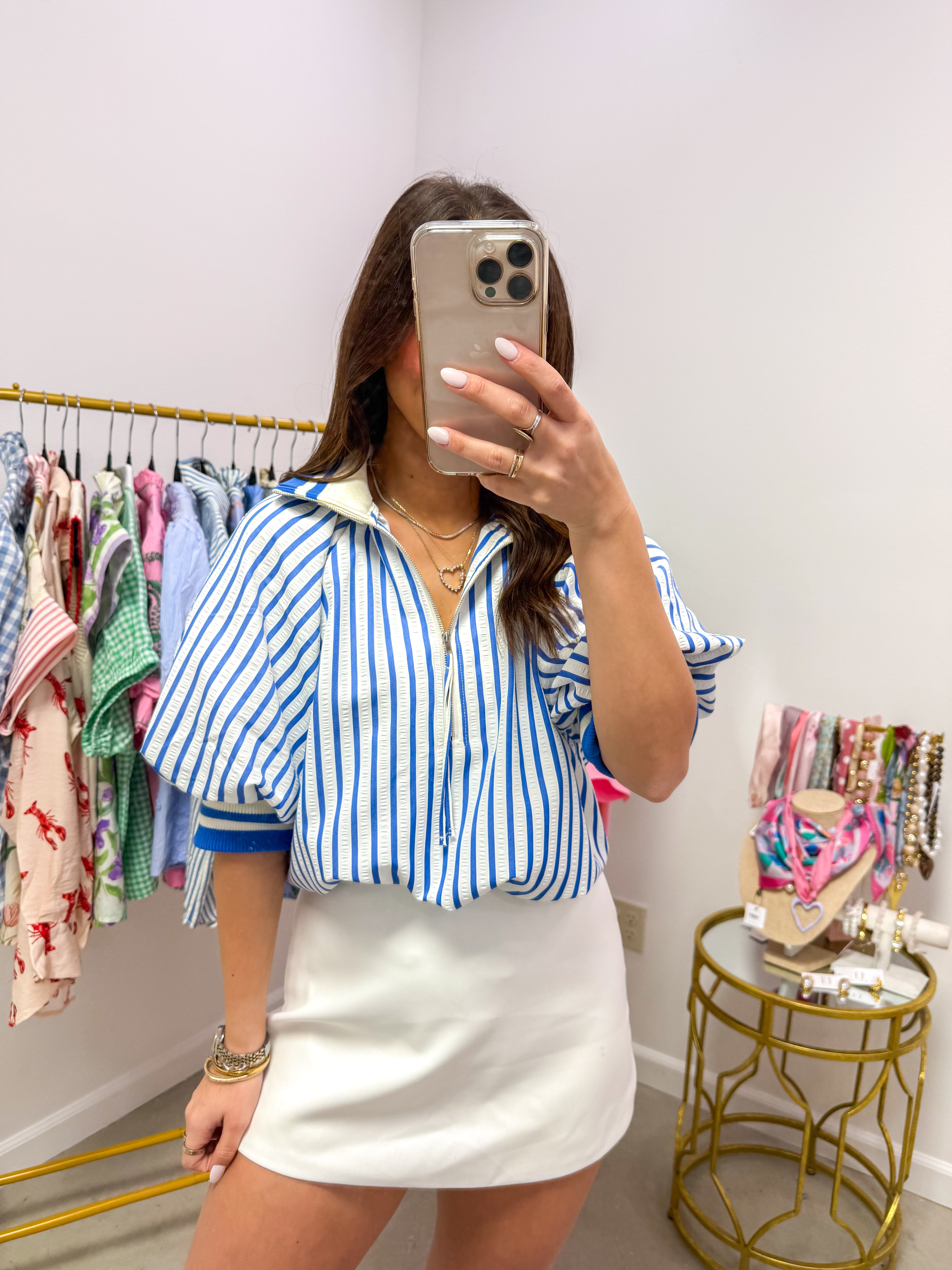 Cozy Stripe Blue Quarter-Zip Top