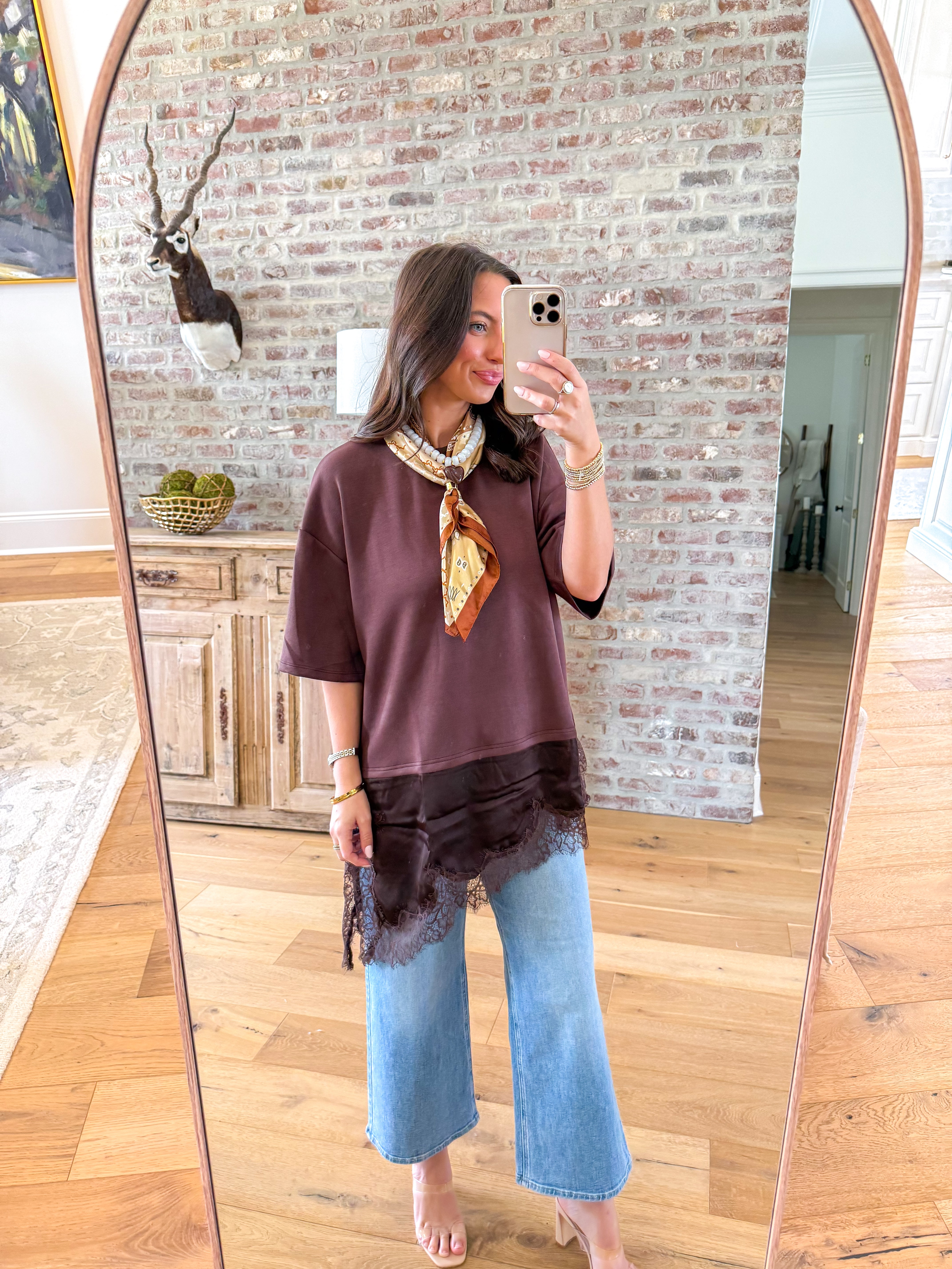 The Charlotte Lace-Hem Tee Brown