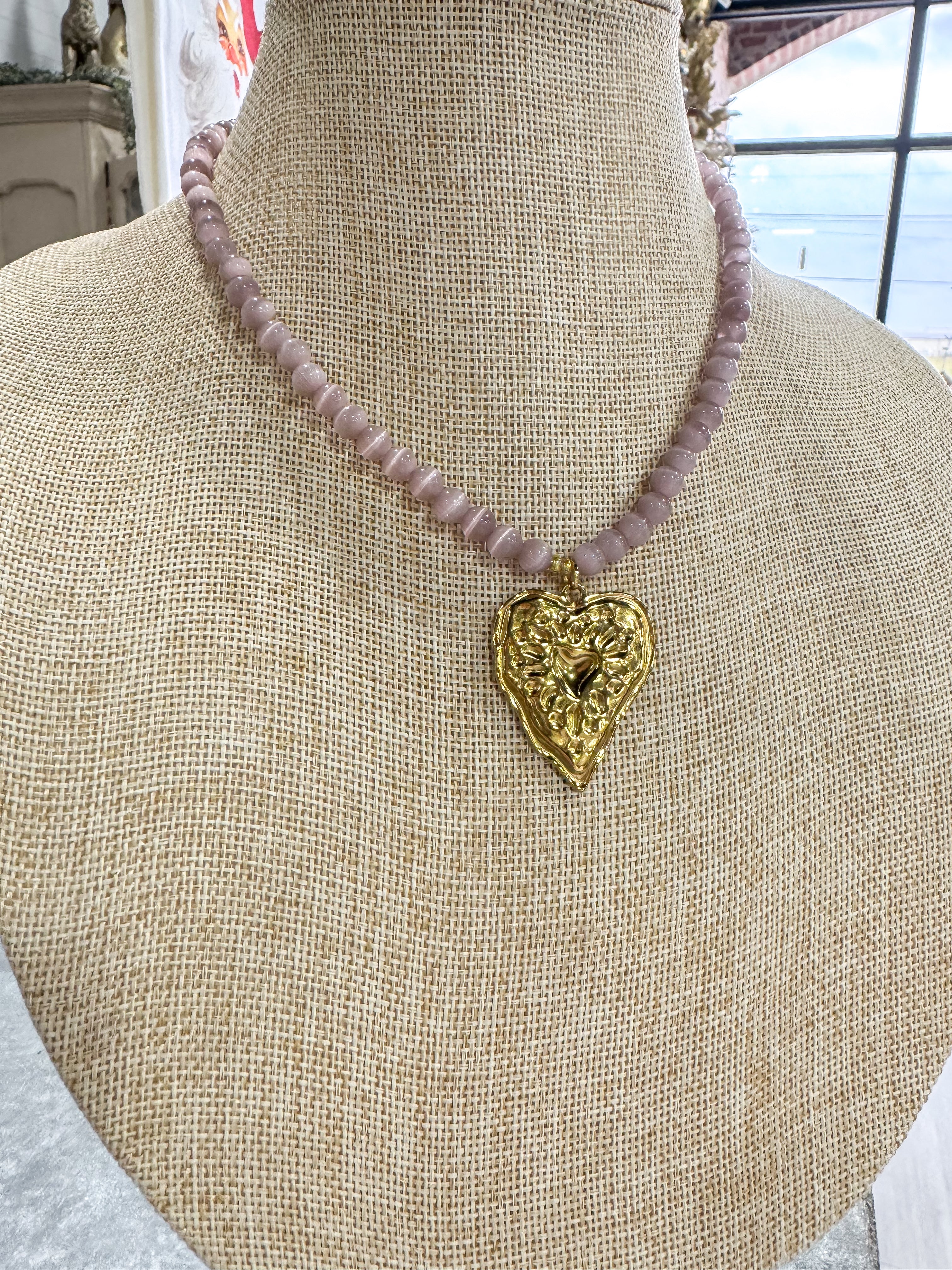 Small Purple Stone Heart Necklace