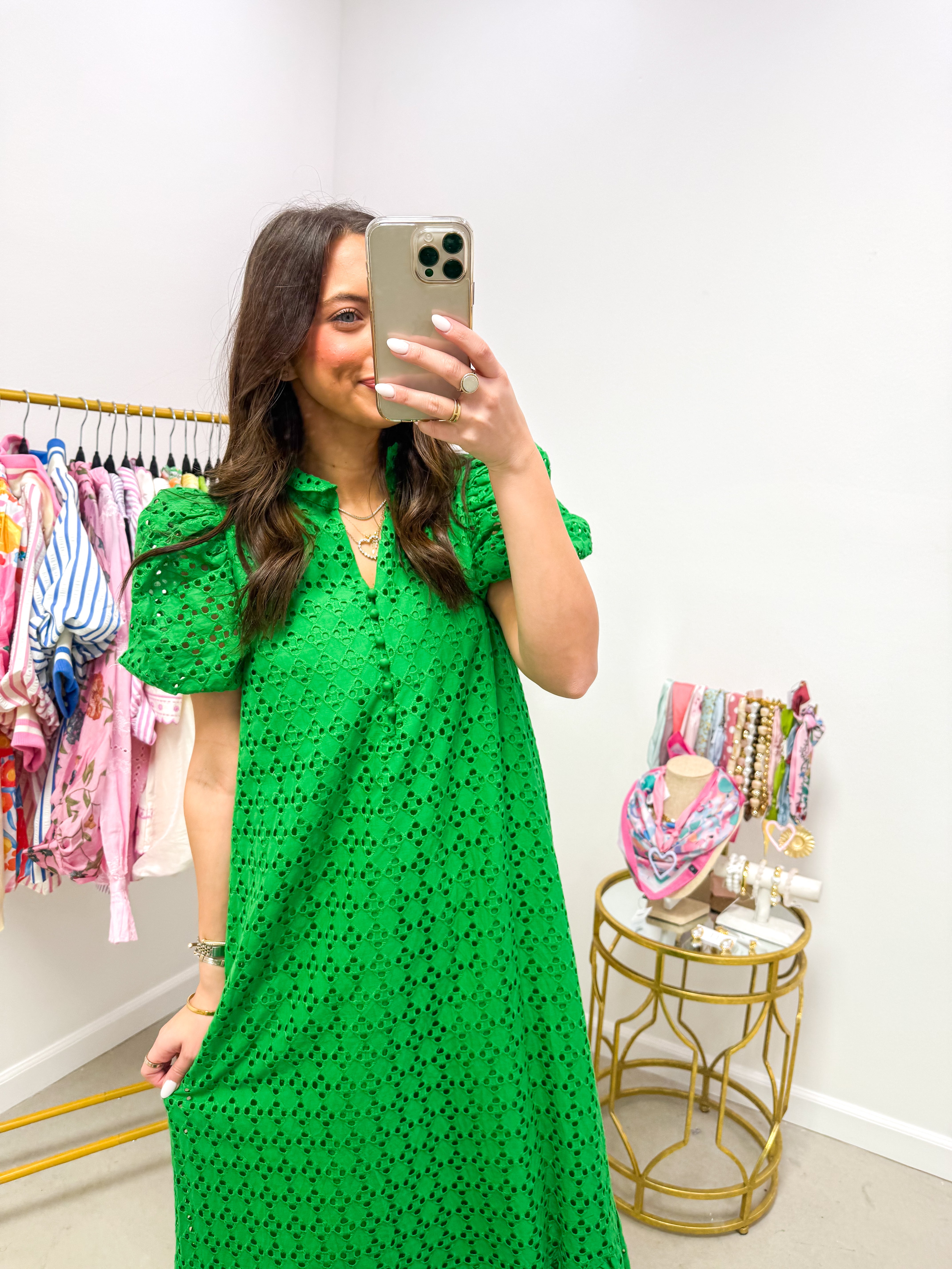 Evelyn Eyelet Kelly Green Midi