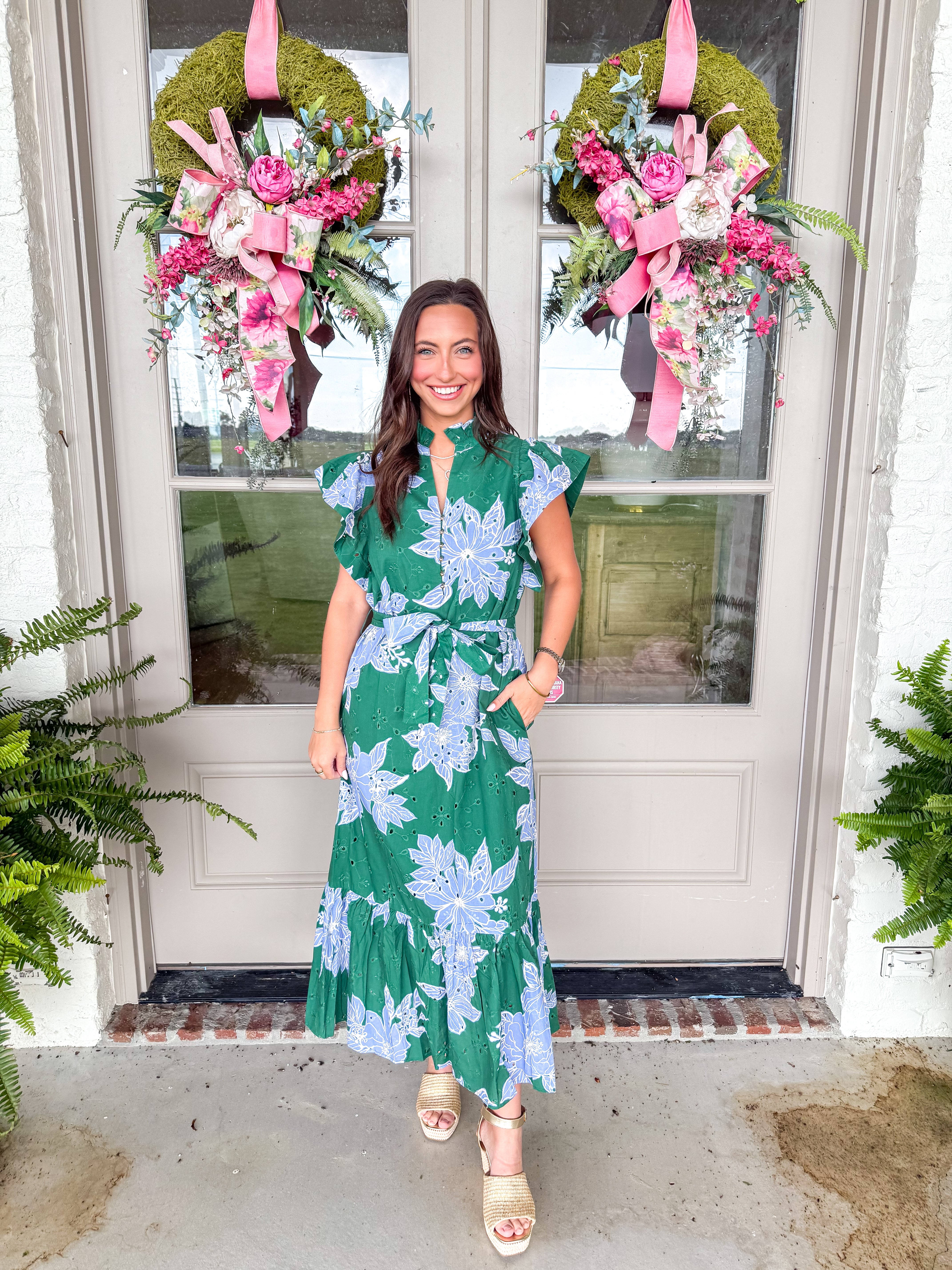 The Garden Party Midi Dress Green/Blue