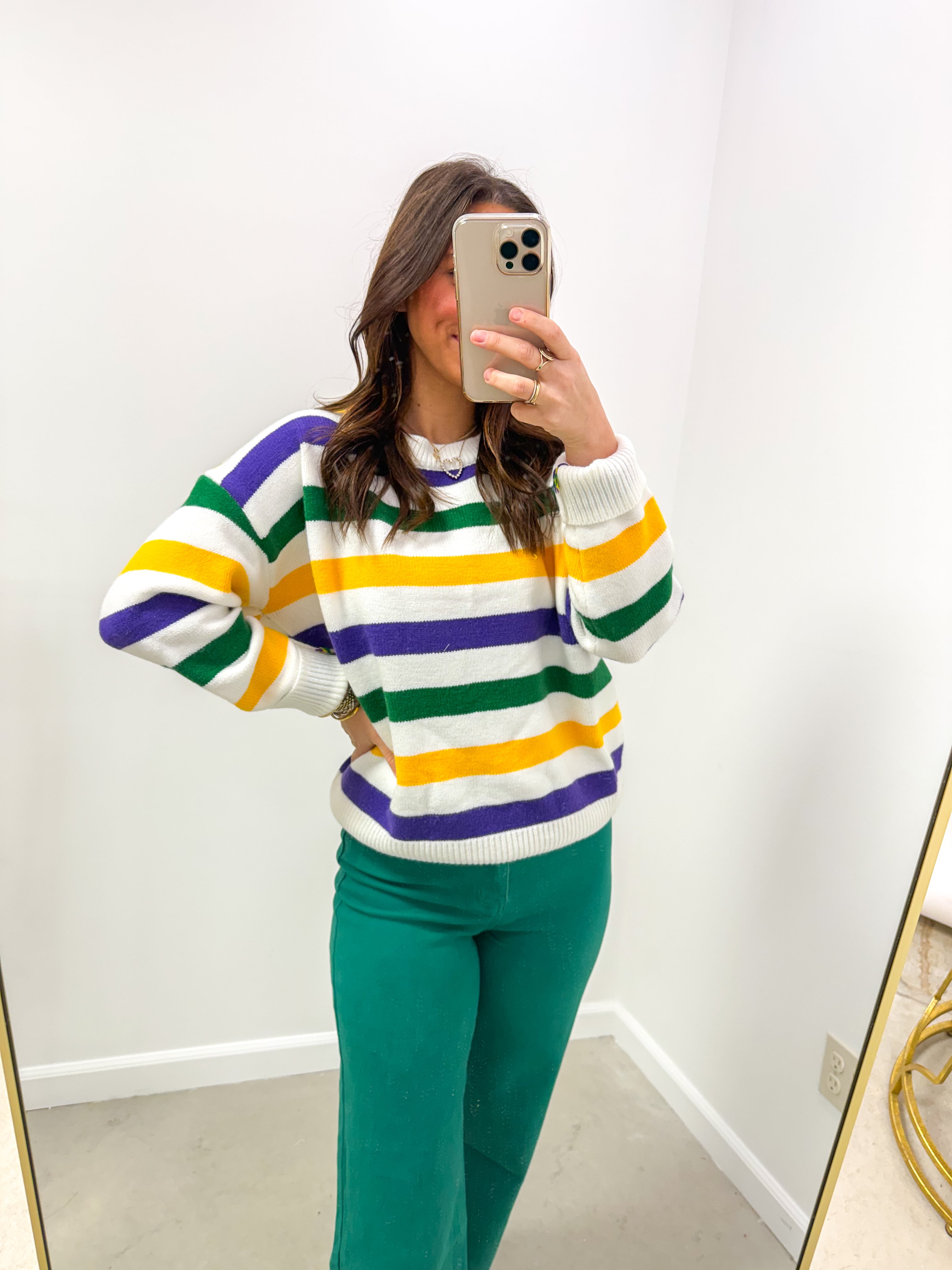 Classic Mardi Gras Ivory Striped Sweater