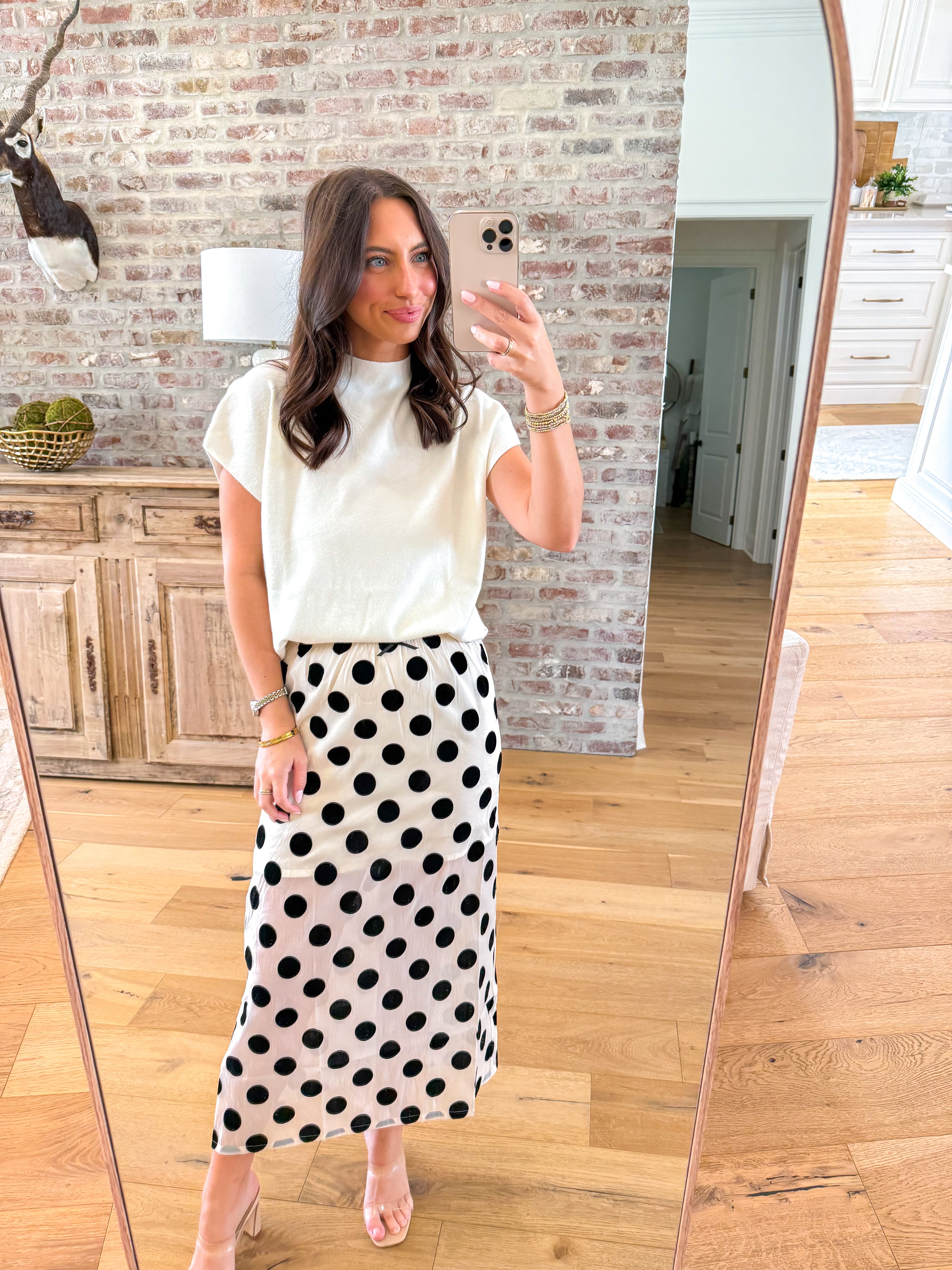 Velvet Polka Dot Midi Skirt
