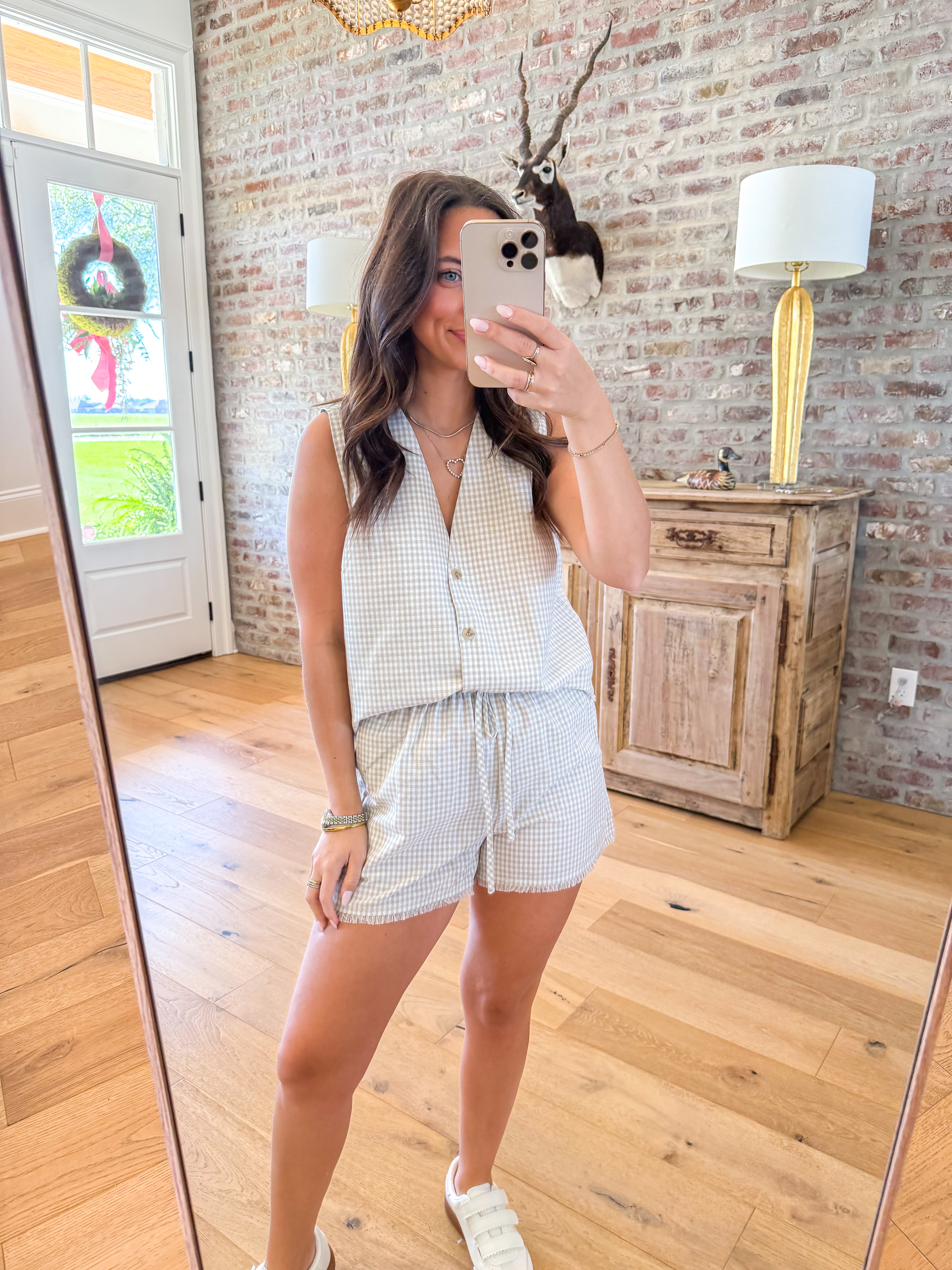 Elsie Khaki Gingham Short Set