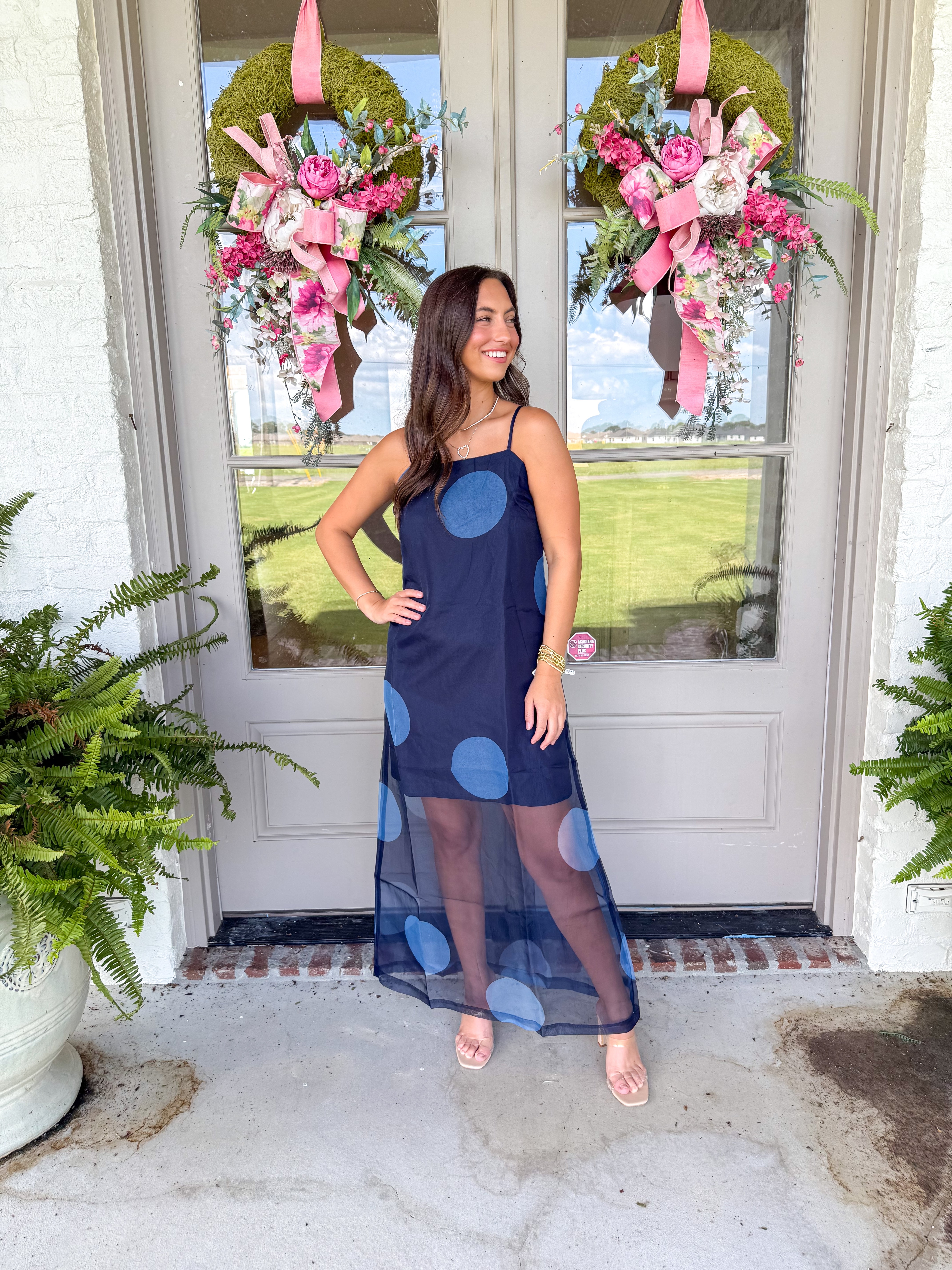 Navy Polka Dot Maxi Slip Dress