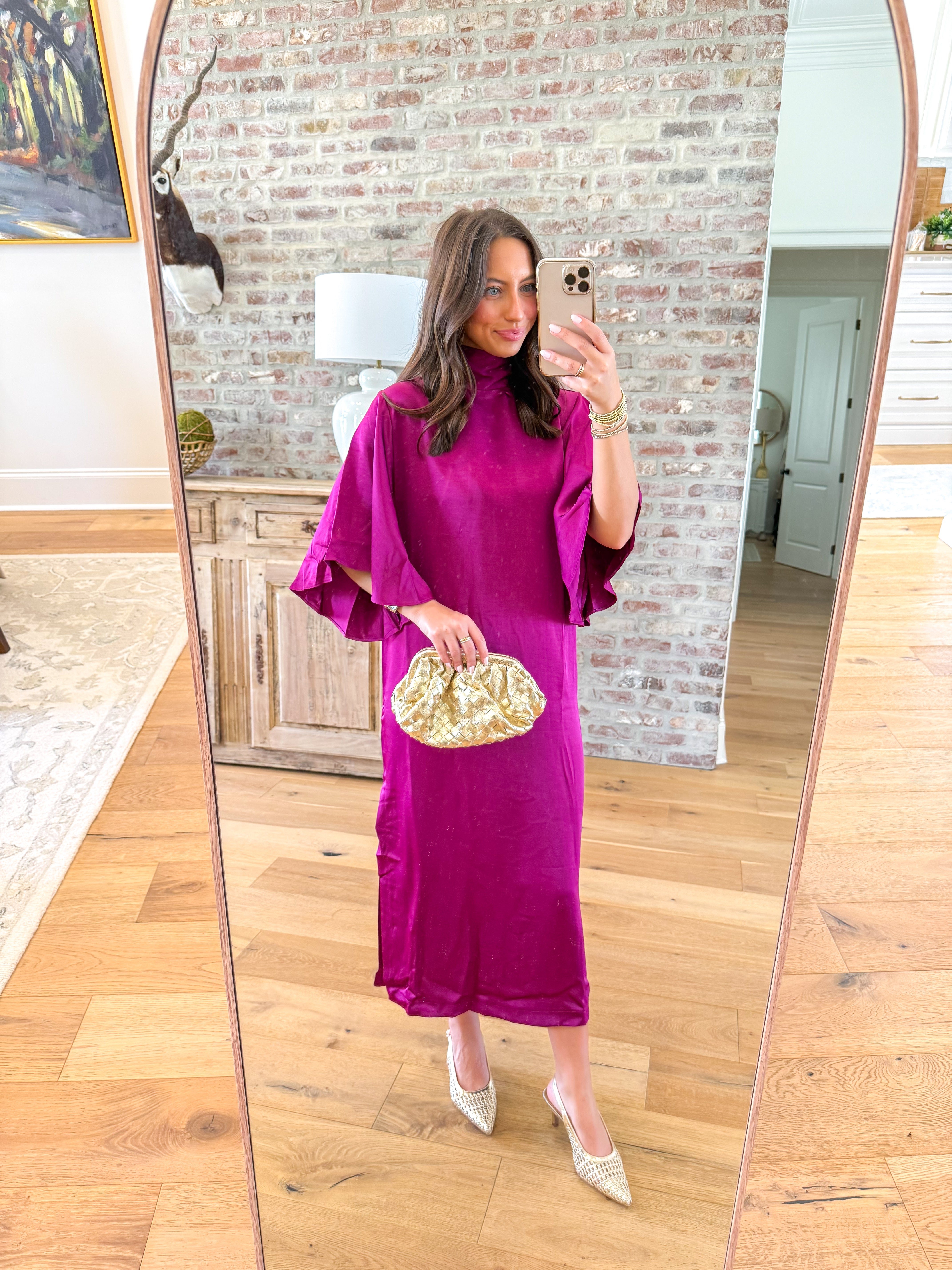 Magenta Hour Satin Tie-Back Midi Dress