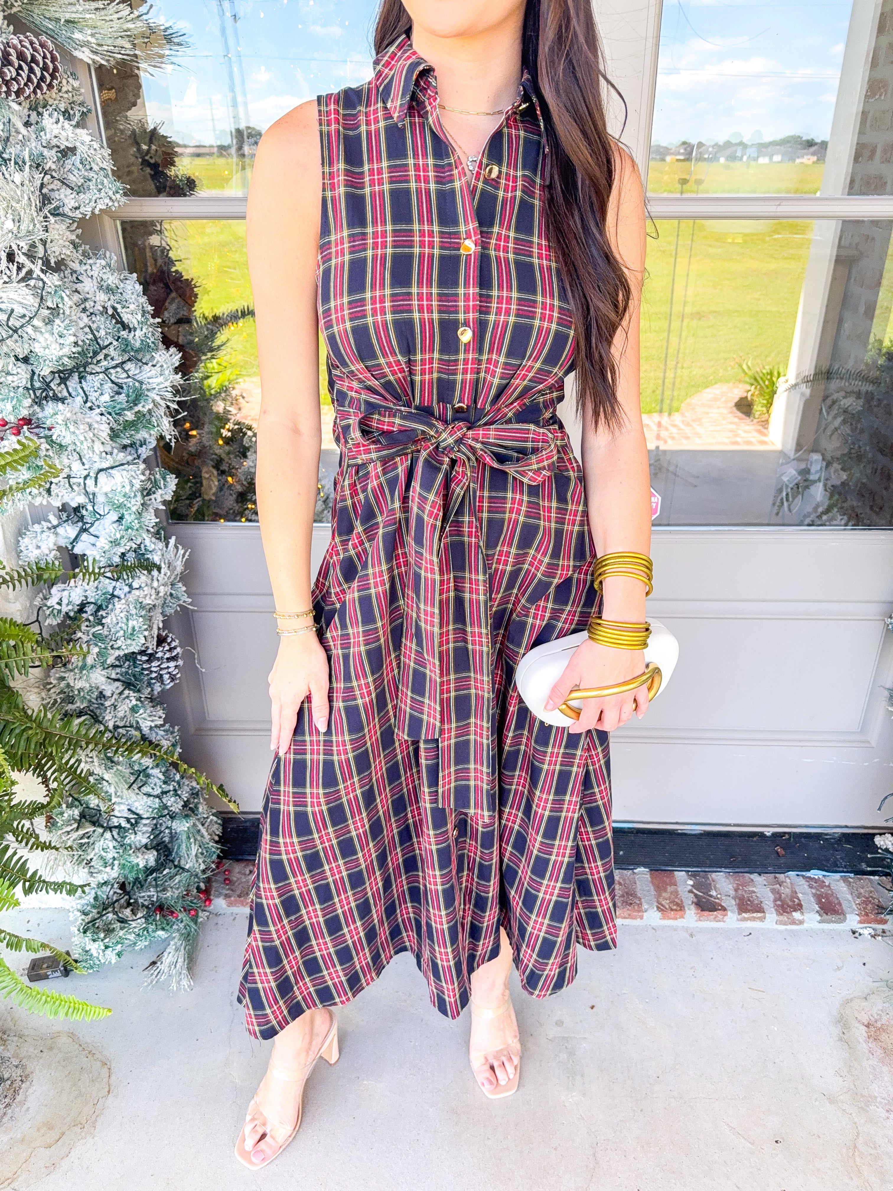 Scarlett Fields Plaid Midi Dress Navy