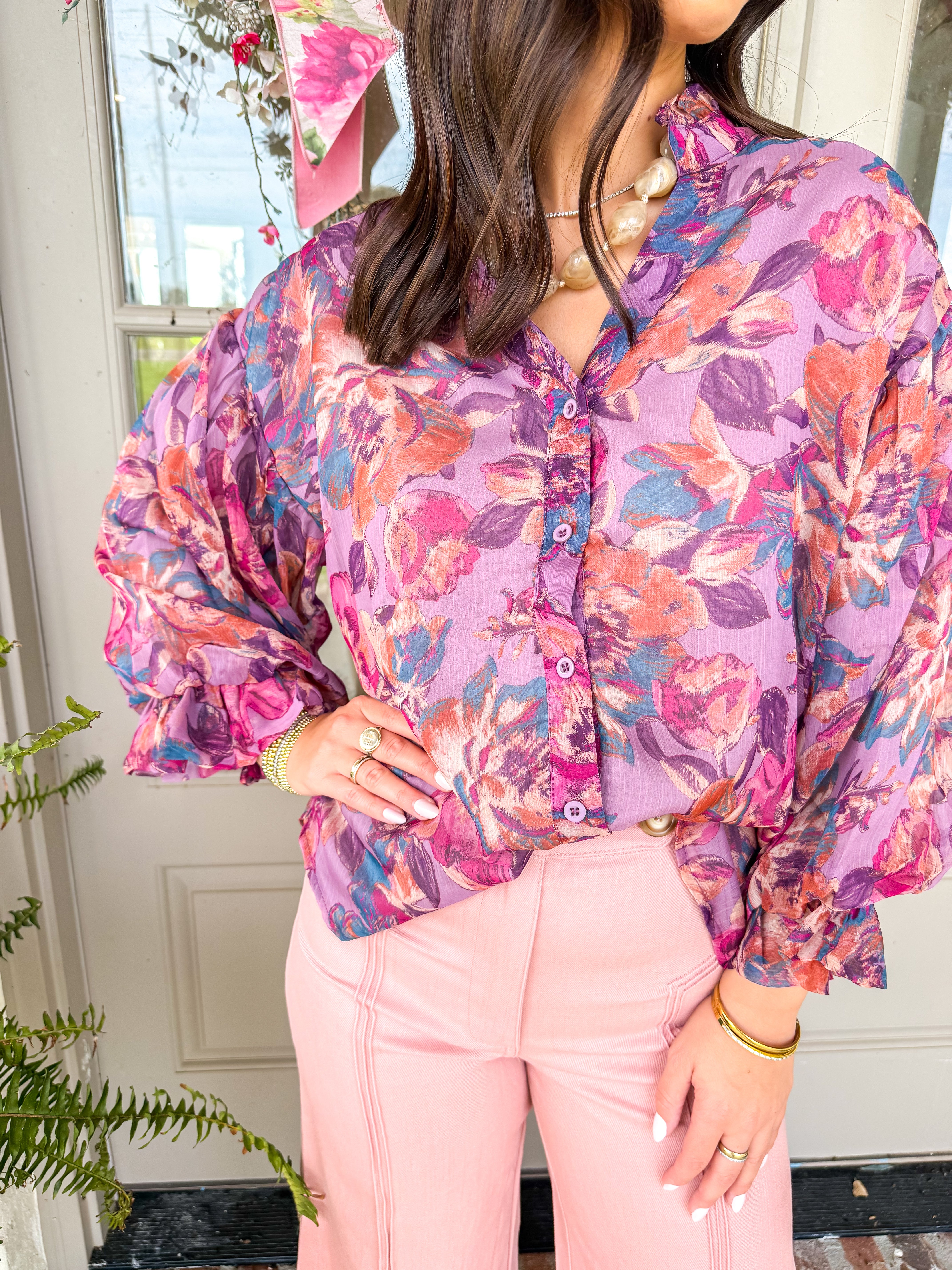 The Mauve Blooms Ruffle Top