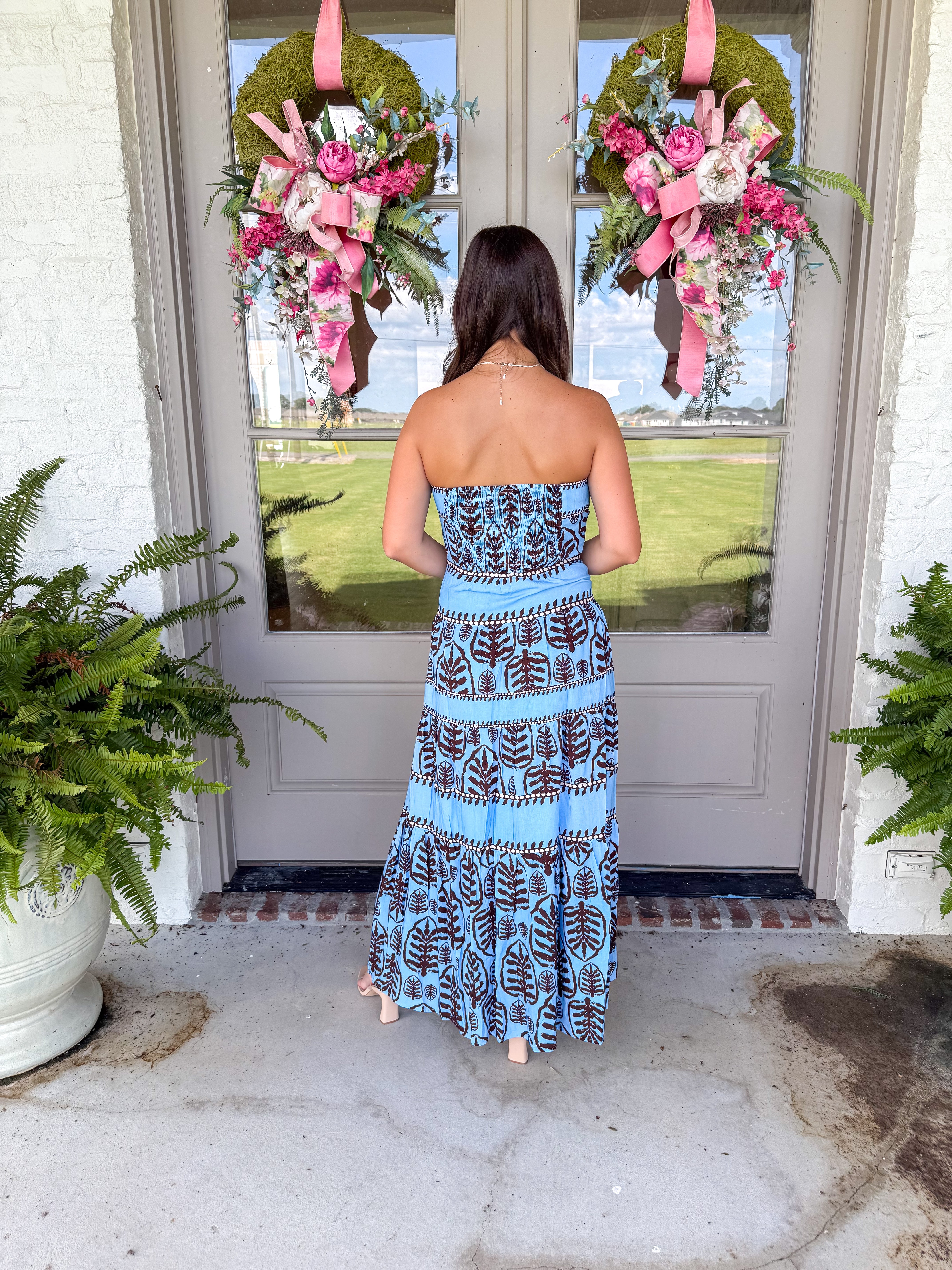 Sky Blue Botanical Maxi Dress