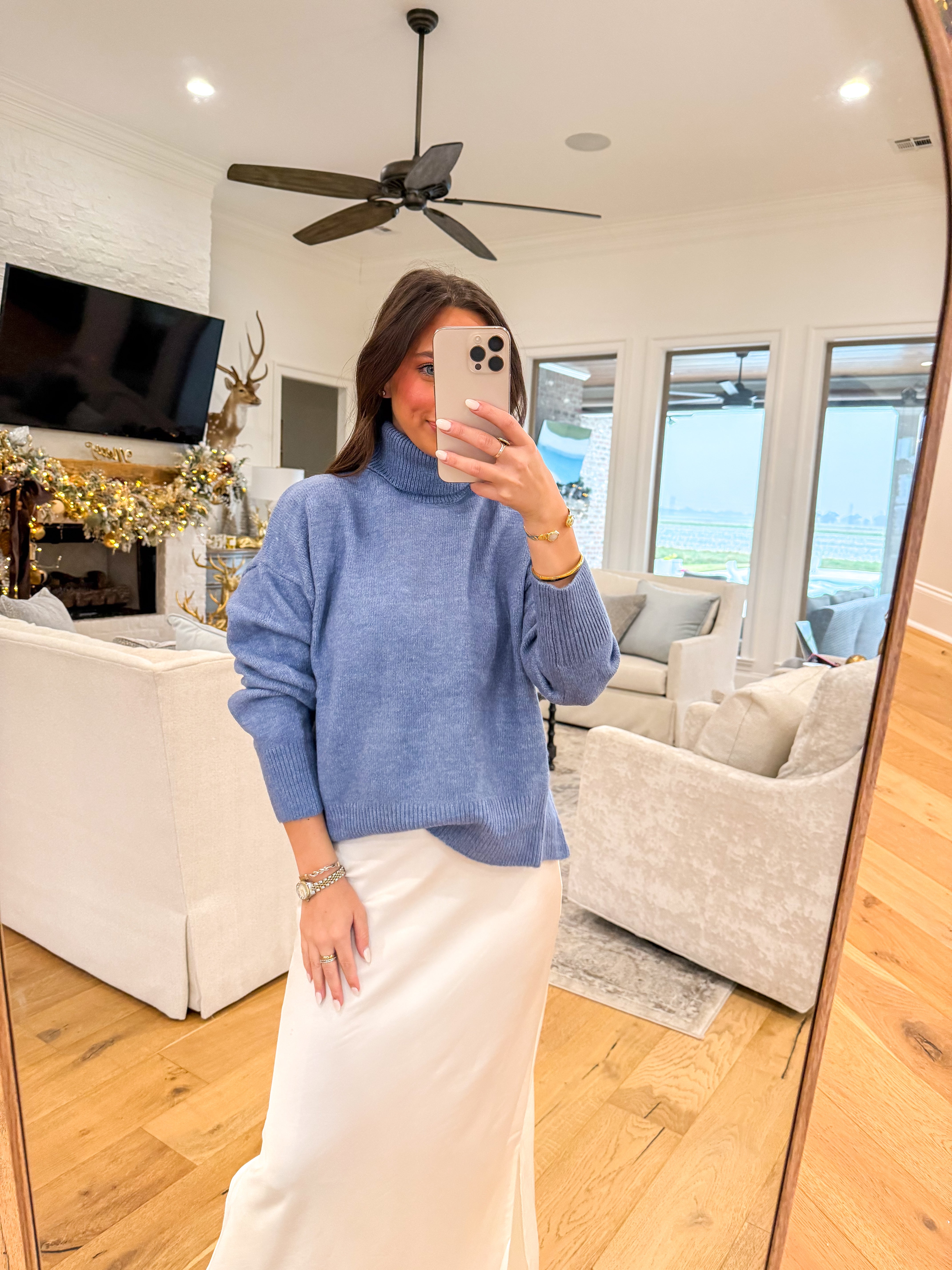 Frosted Morning Blue Turtleneck Sweater