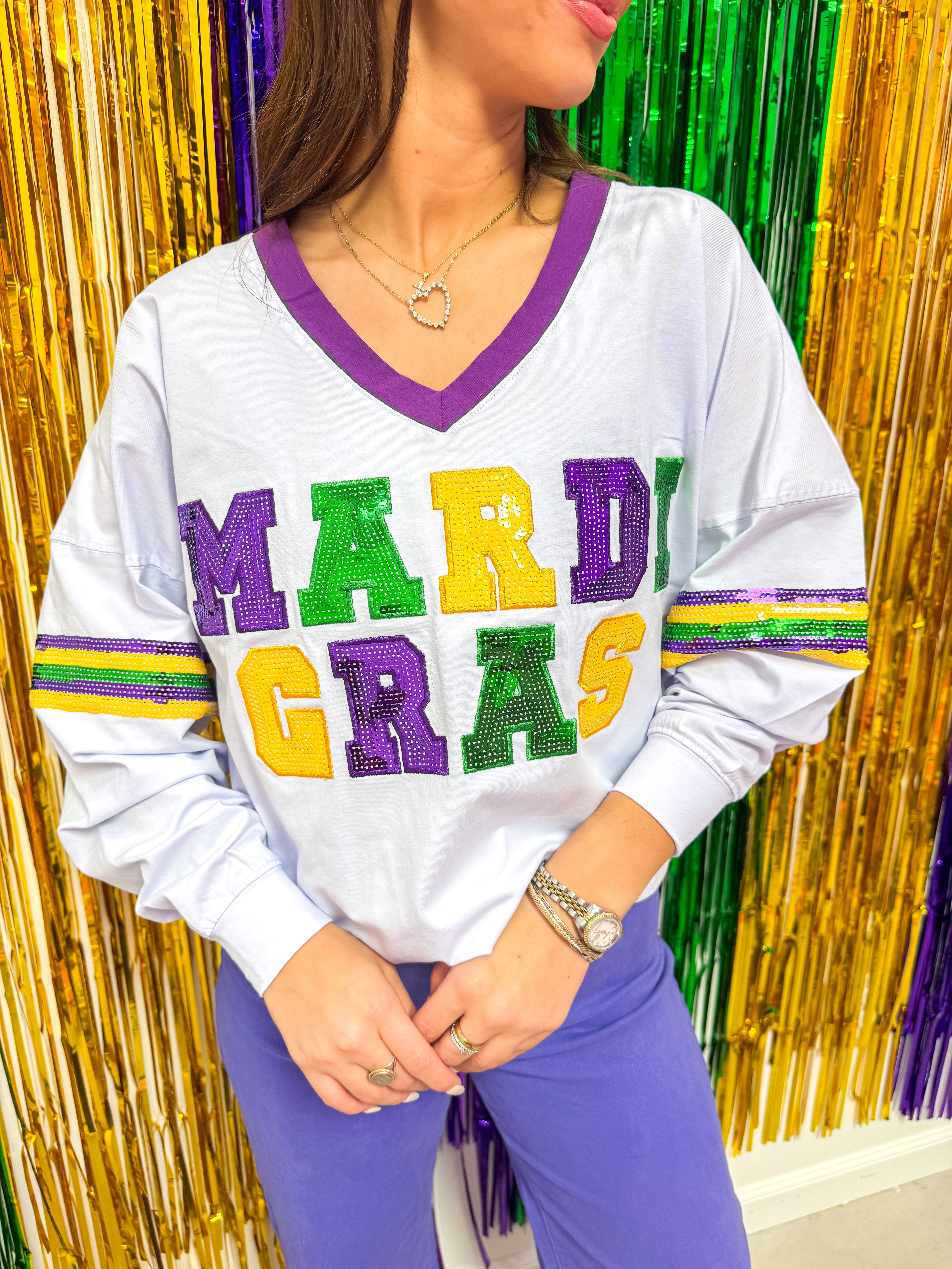 Bright Mardi Gras Sequin LG Shirt