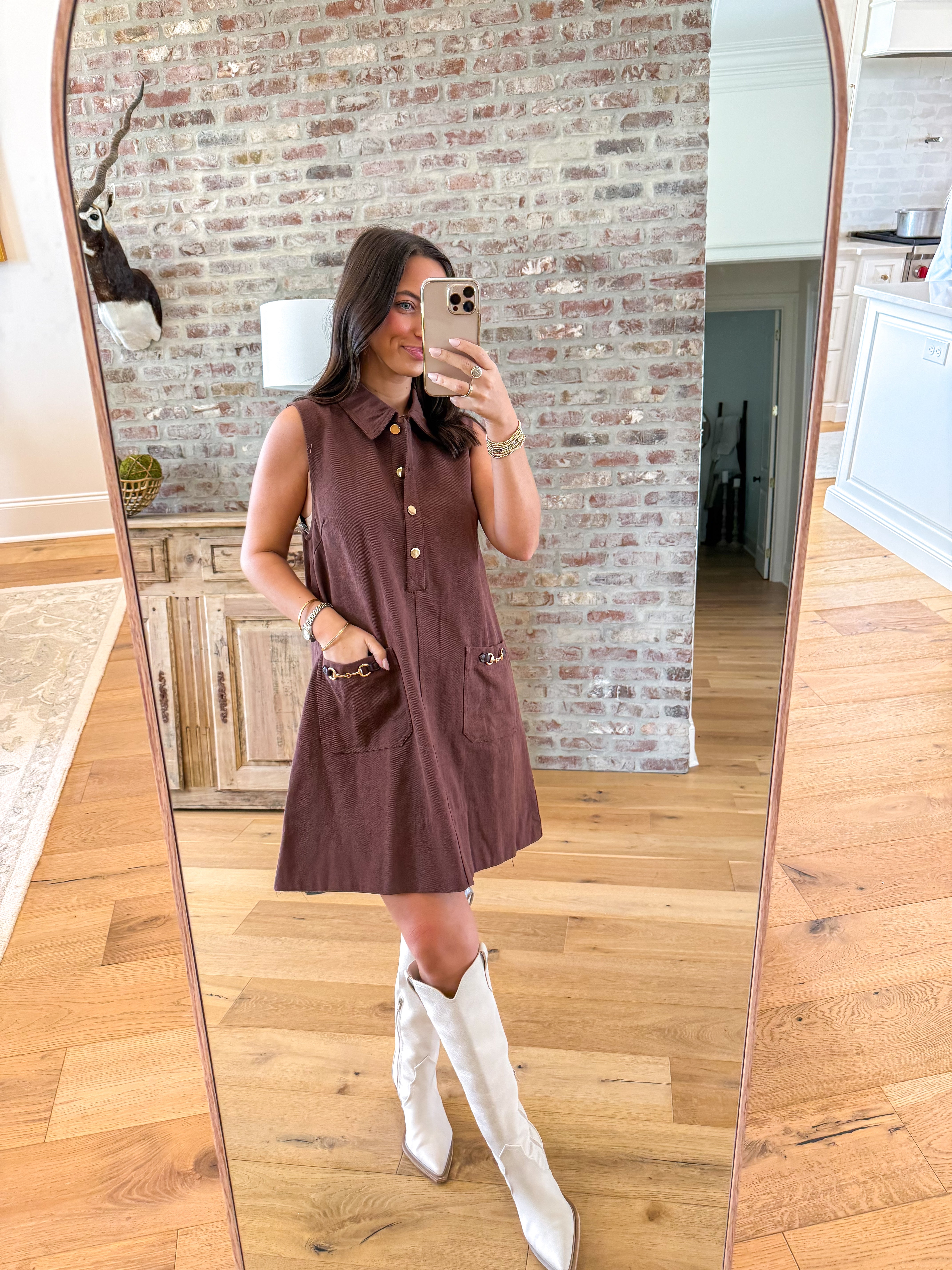 The Sutton Buckle Shift Dress Brown