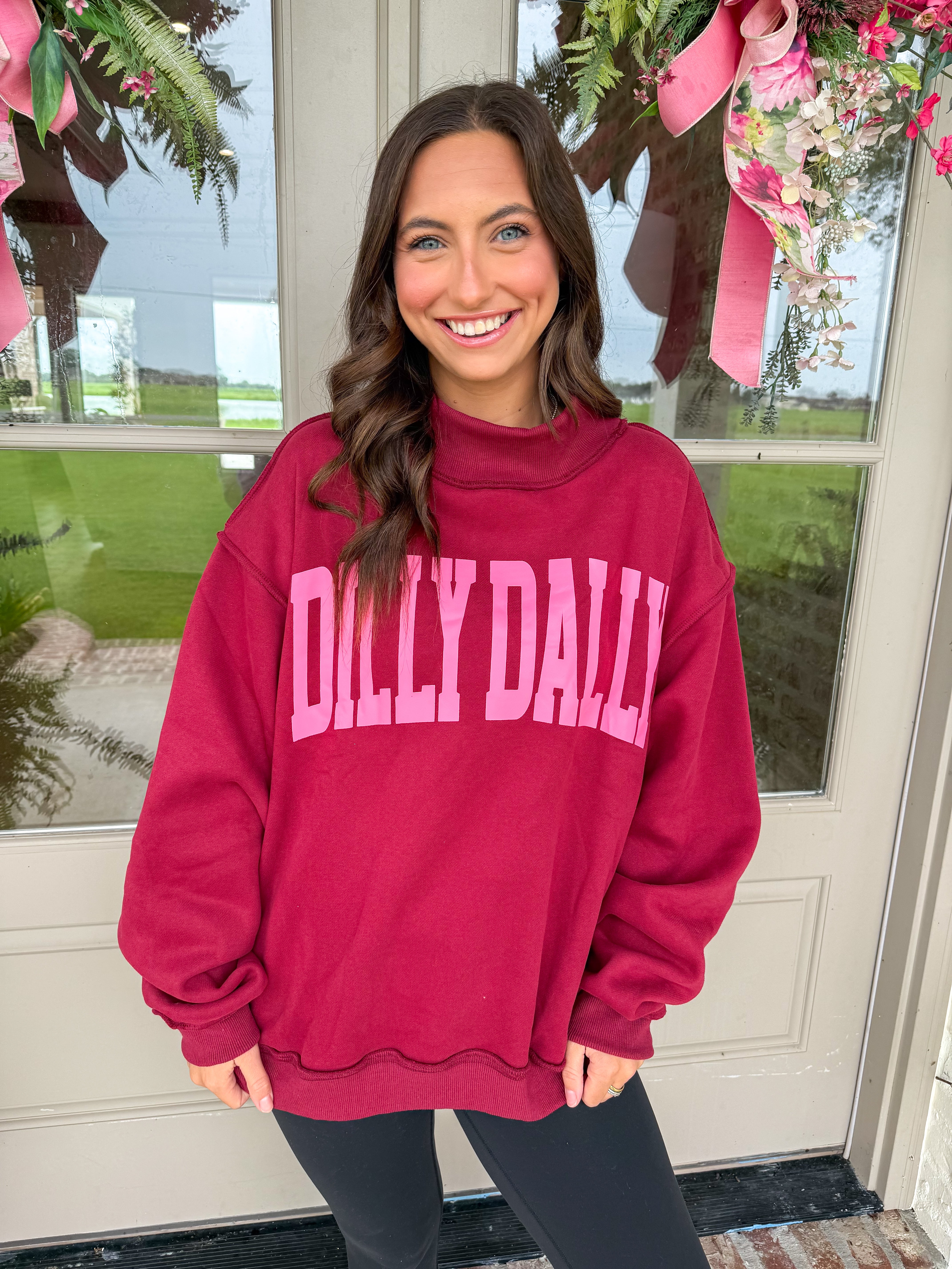 Dilly Dally Burgundy Reversible Mockneck Sweatshirt