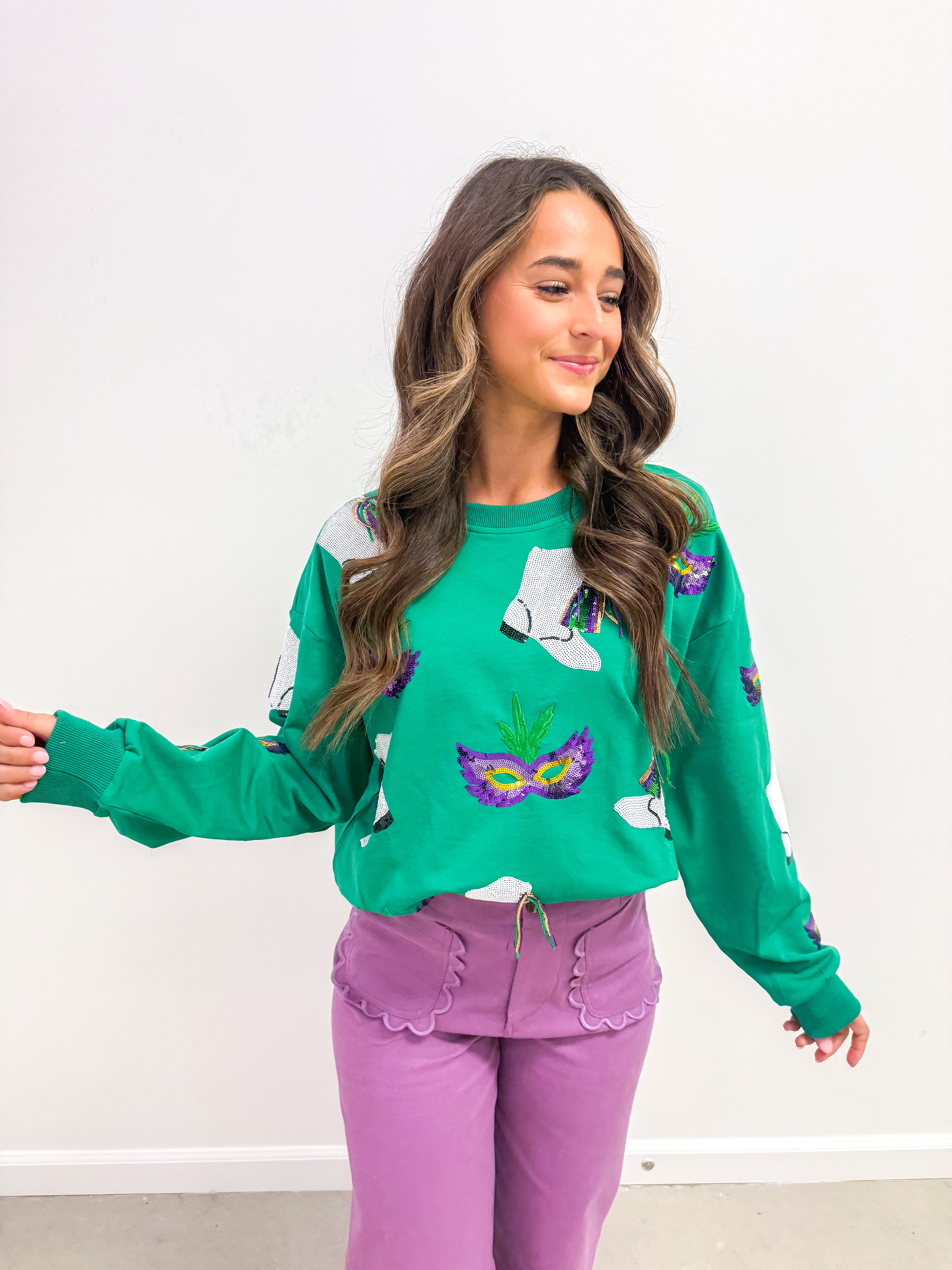 Mardi Gras Sequin Boot Sweatshirt