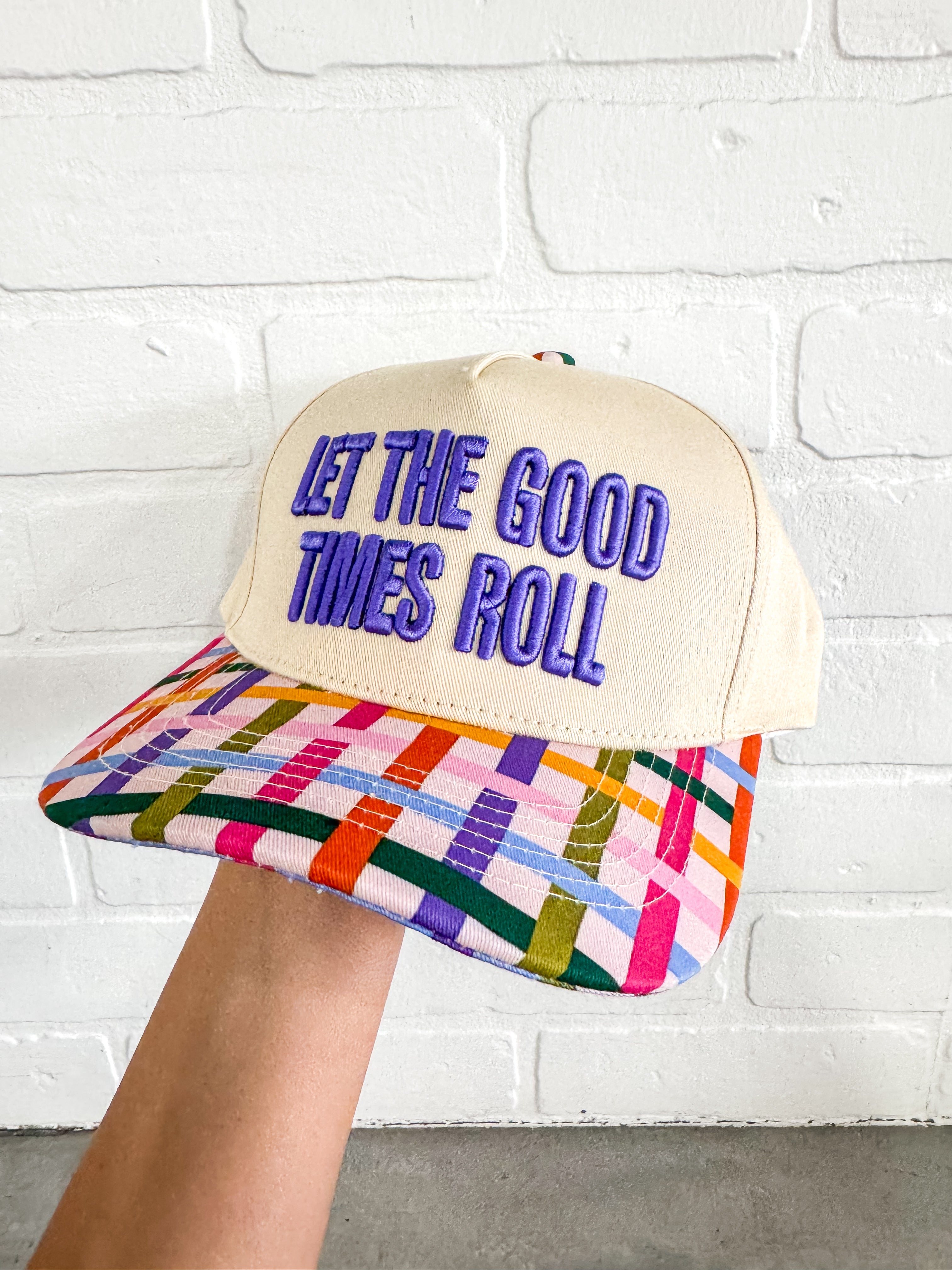 Let The Good Times Roll Cream/Purple Trucker Hat
