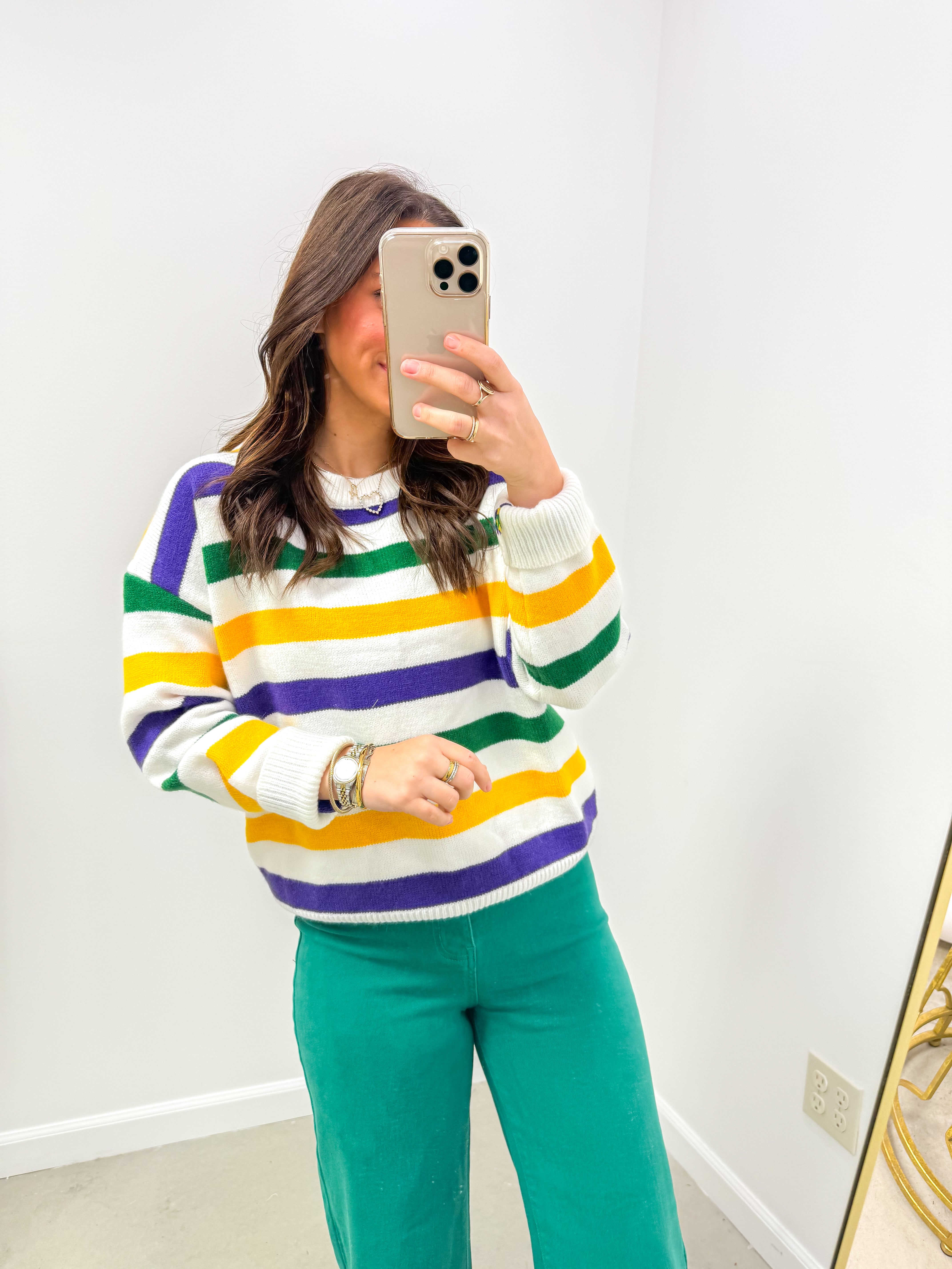 Classic Mardi Gras Ivory Striped Sweater