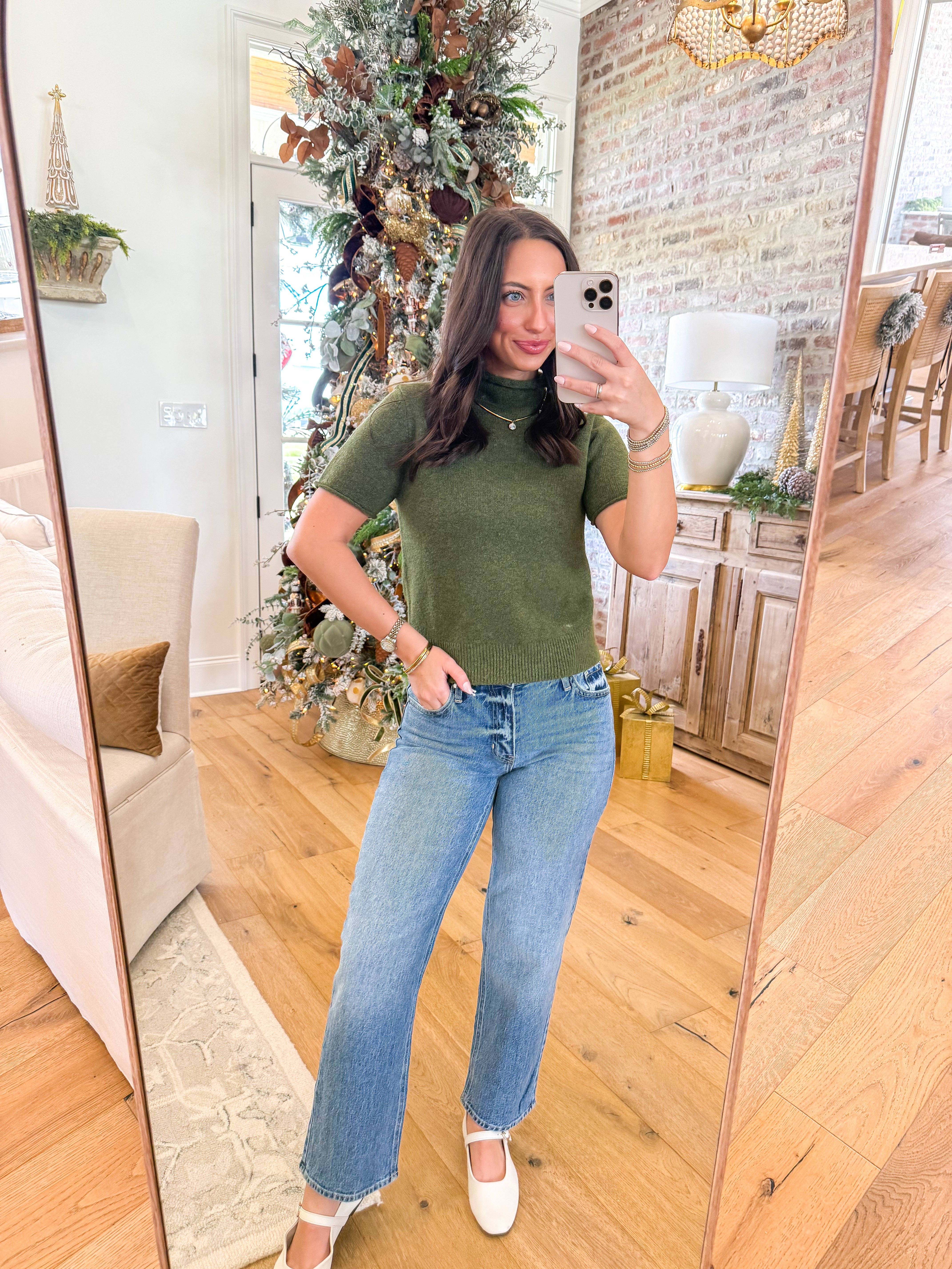 The Mock Neck Knit Top Olive