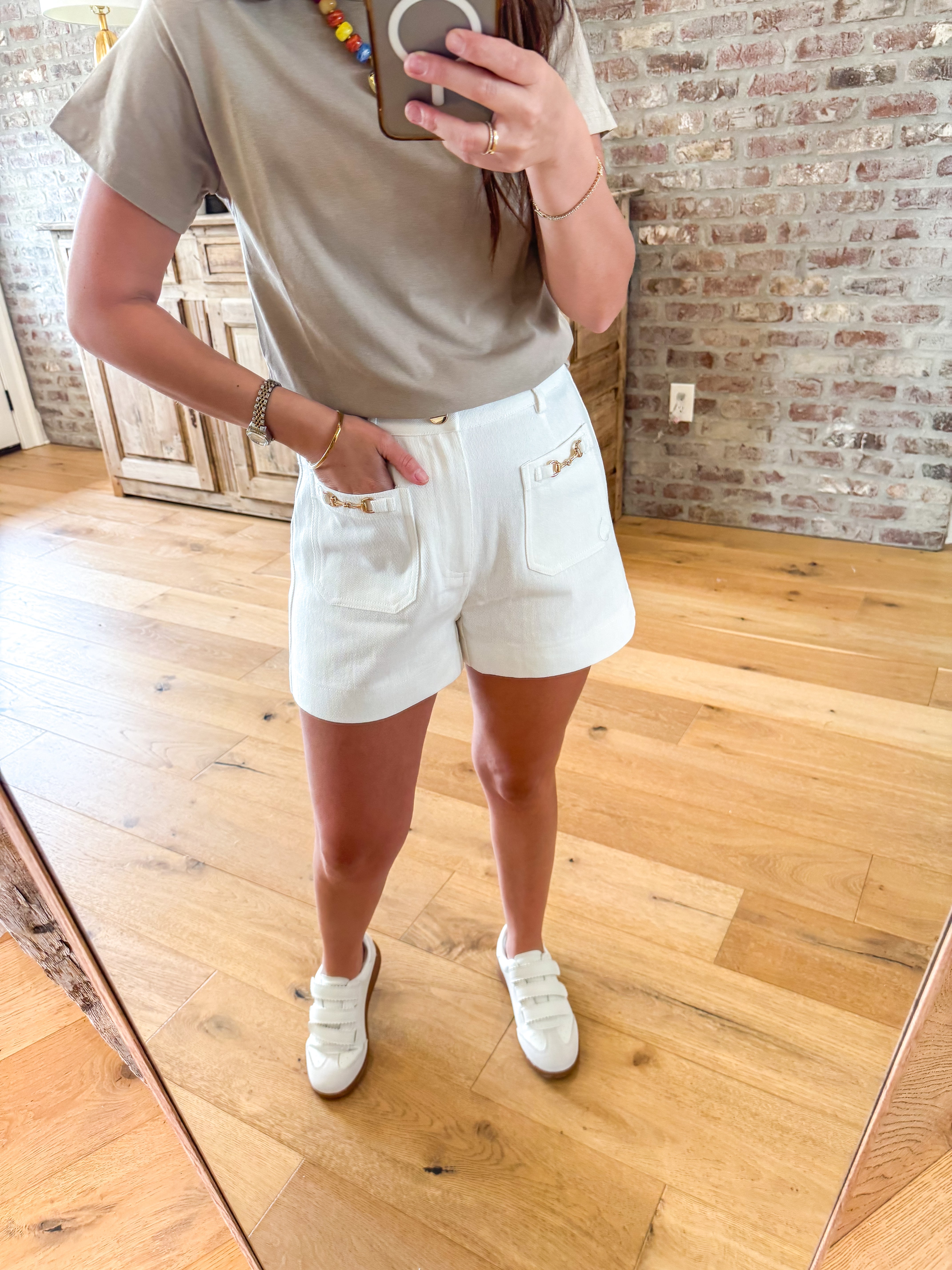 Saddle Up White Denim Shorts