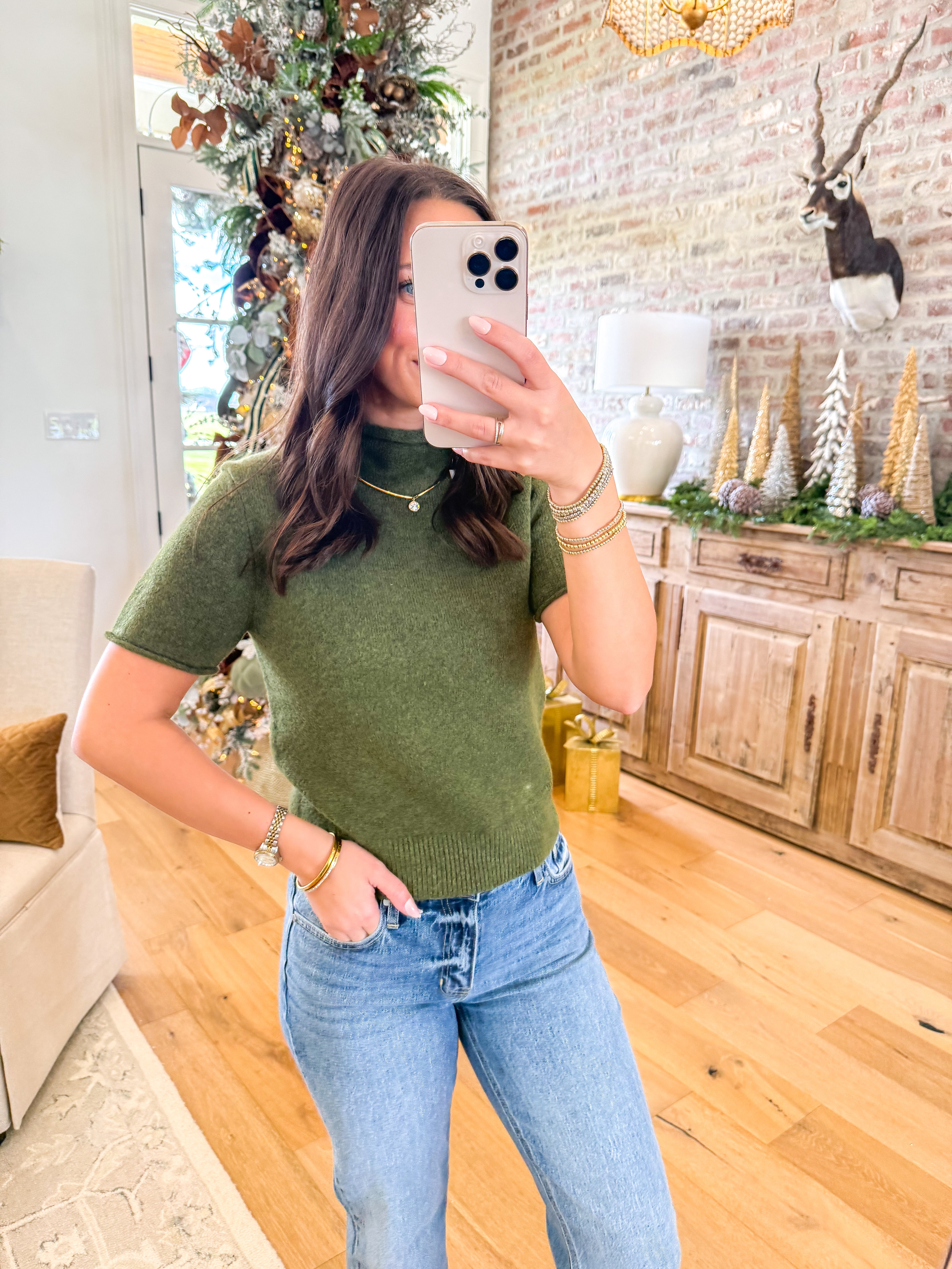 The Mock Neck Knit Top Olive