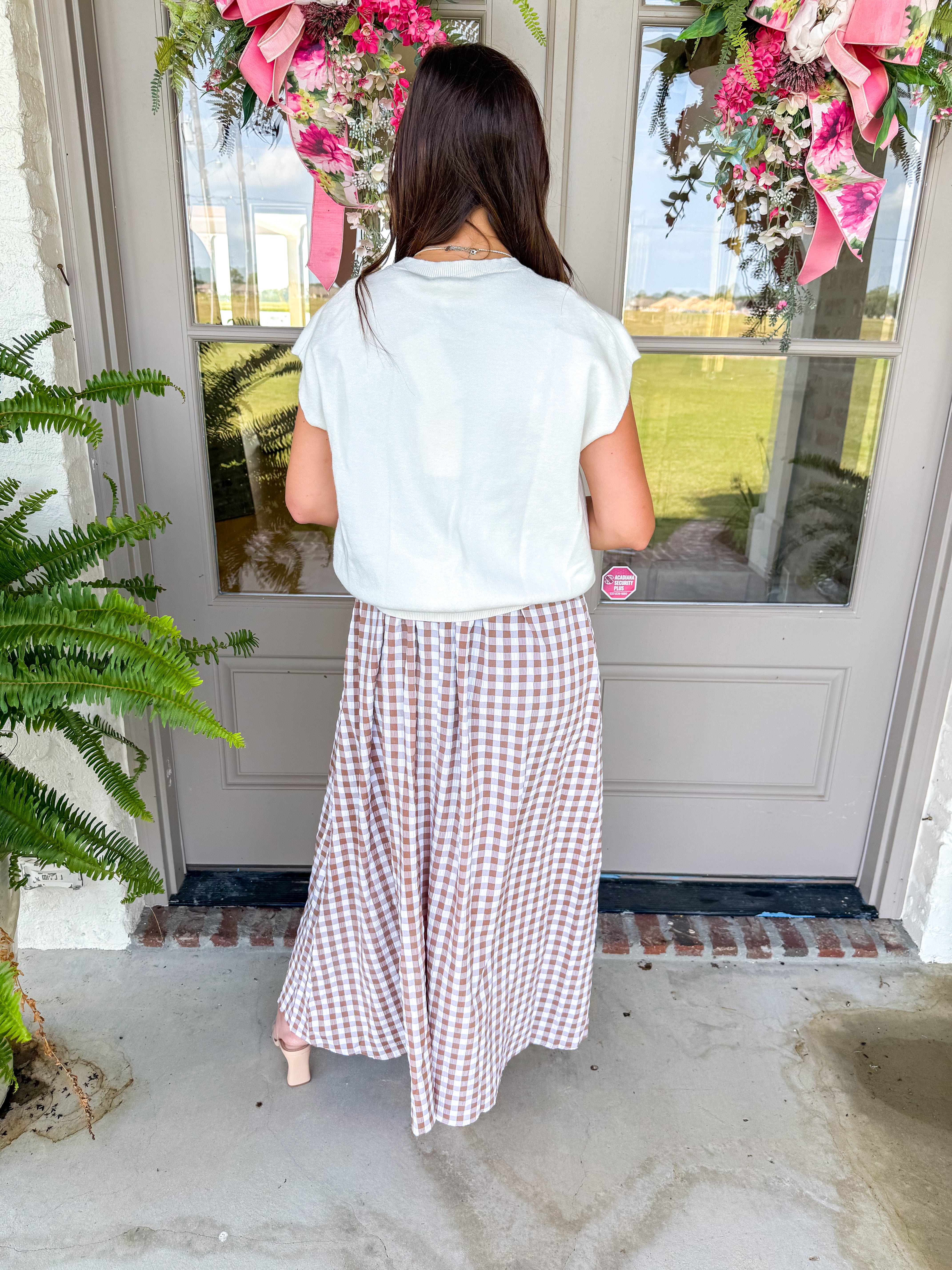 Taupe Gingham & Grace Midi Dress