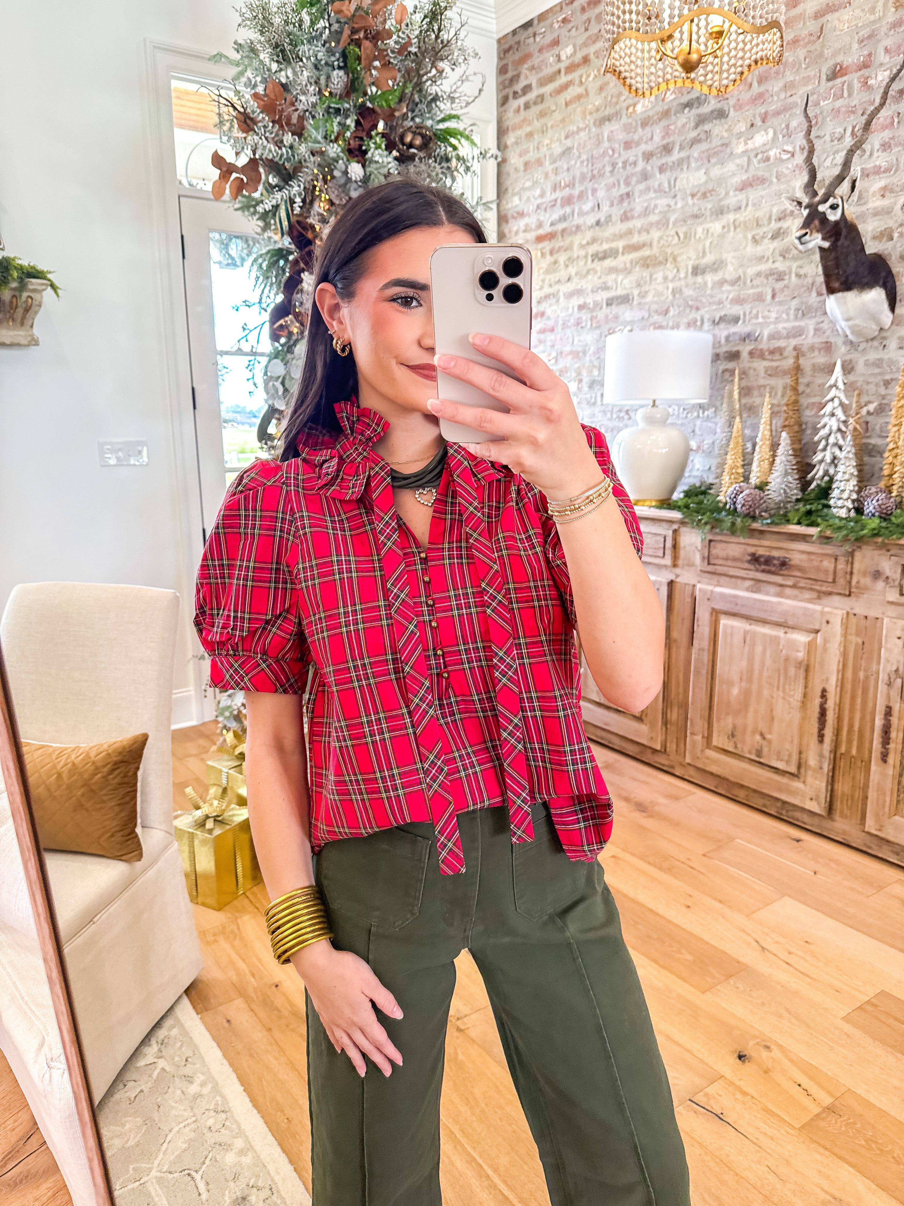 Scarlett Plaid Puff Sleeve Top Red