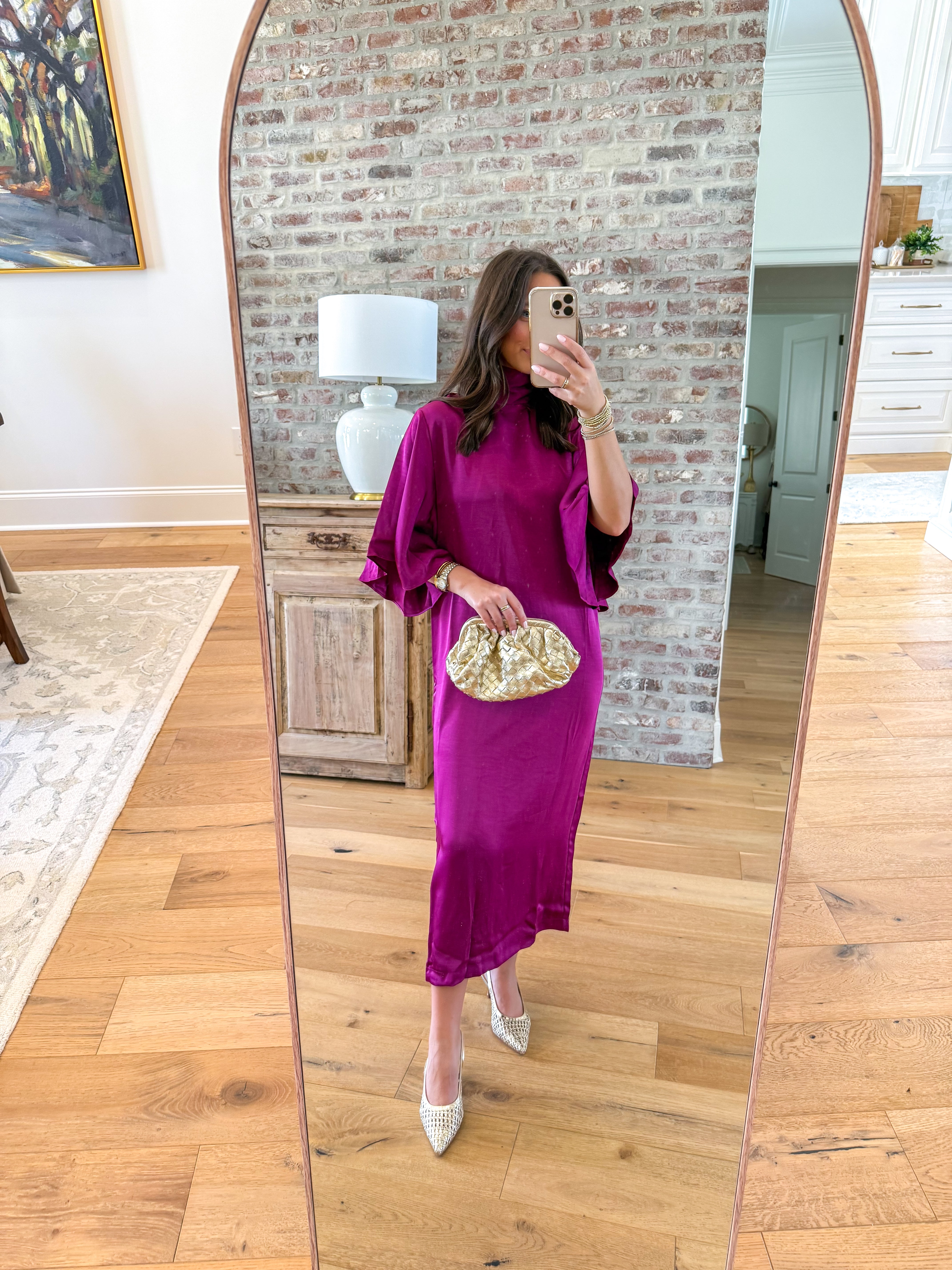 Magenta Hour Satin Tie-Back Midi Dress